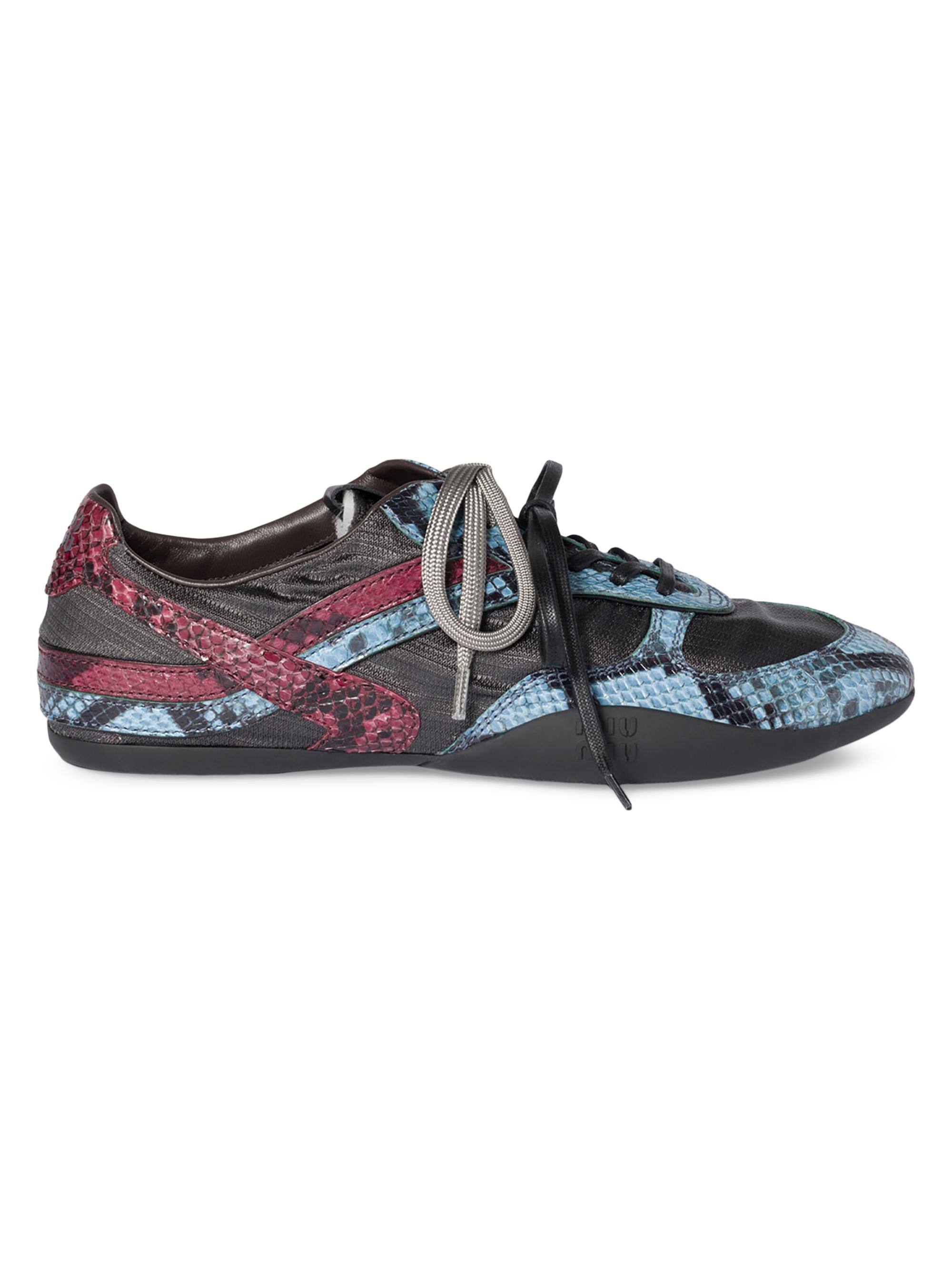 Miu Miu Women's Gymnasium Technical Python-Print Leather Low-Top Sneakers - Grey Multicolor