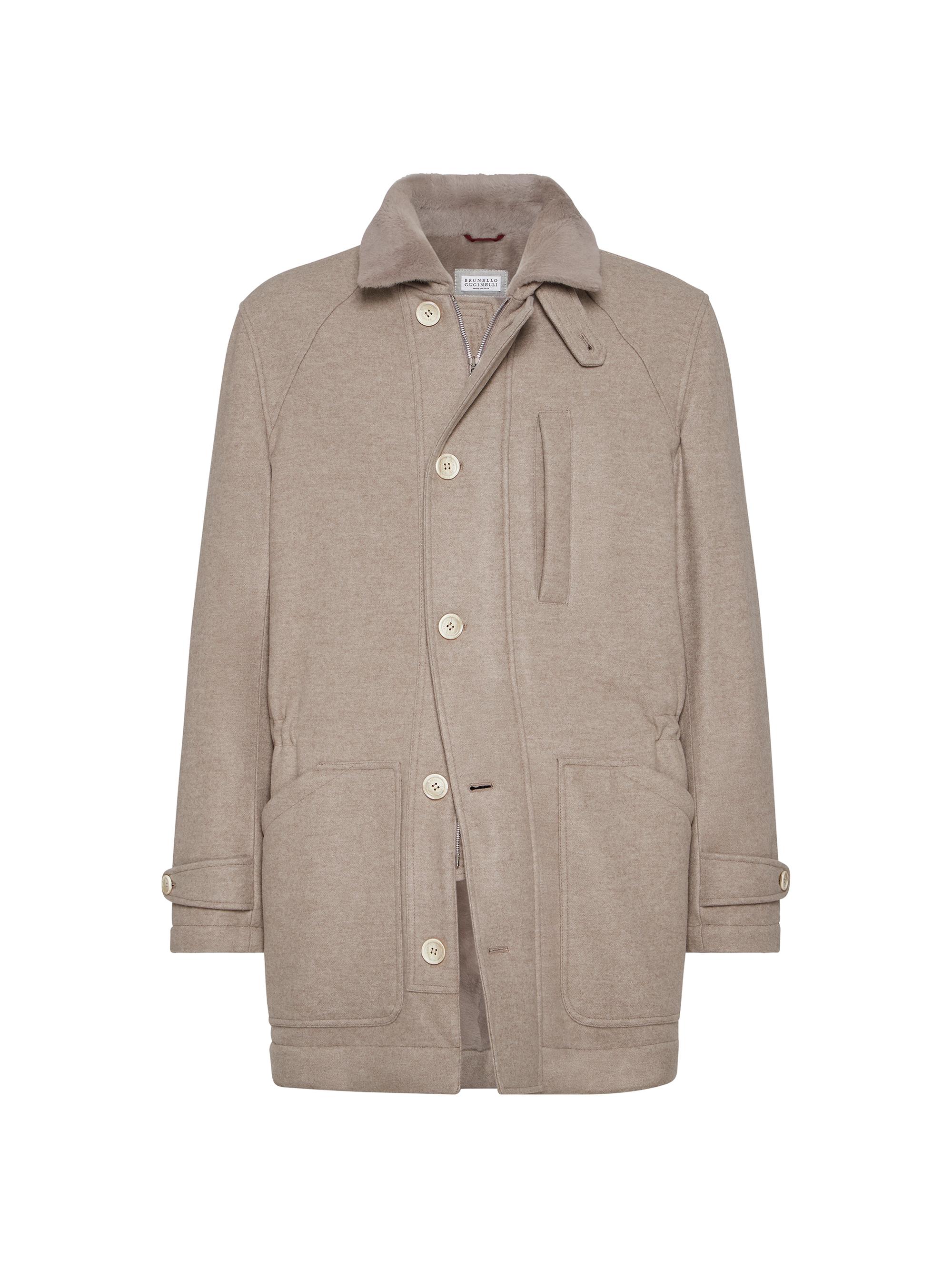 Brunello Cucinelli Men's Lightweight Water Resistant Cashmere Parka with Shearling Lining - Bark