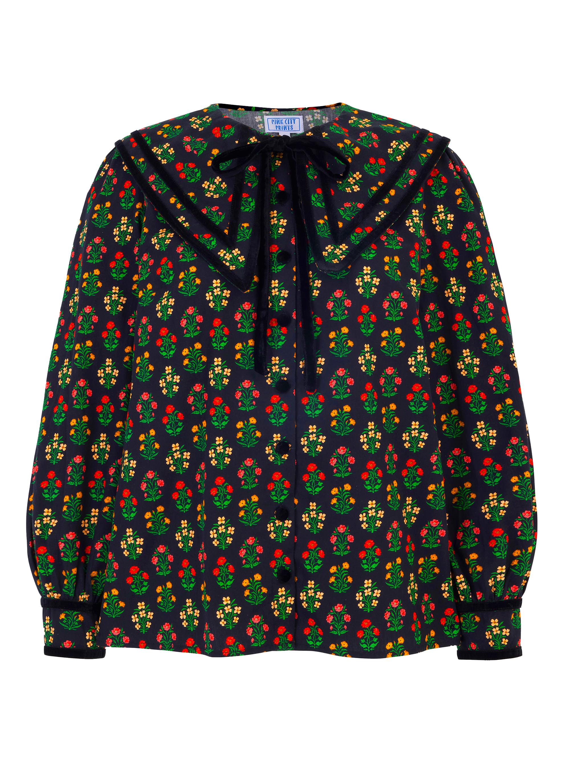 Pink City Prints Women's Rose Buta Cleo Blouse - Black