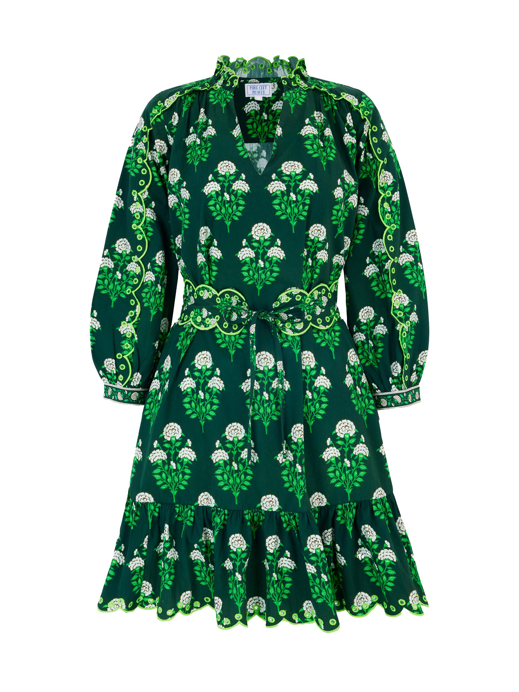 Pink City Prints Women's Forest Buta Mika Mini Dress - Green