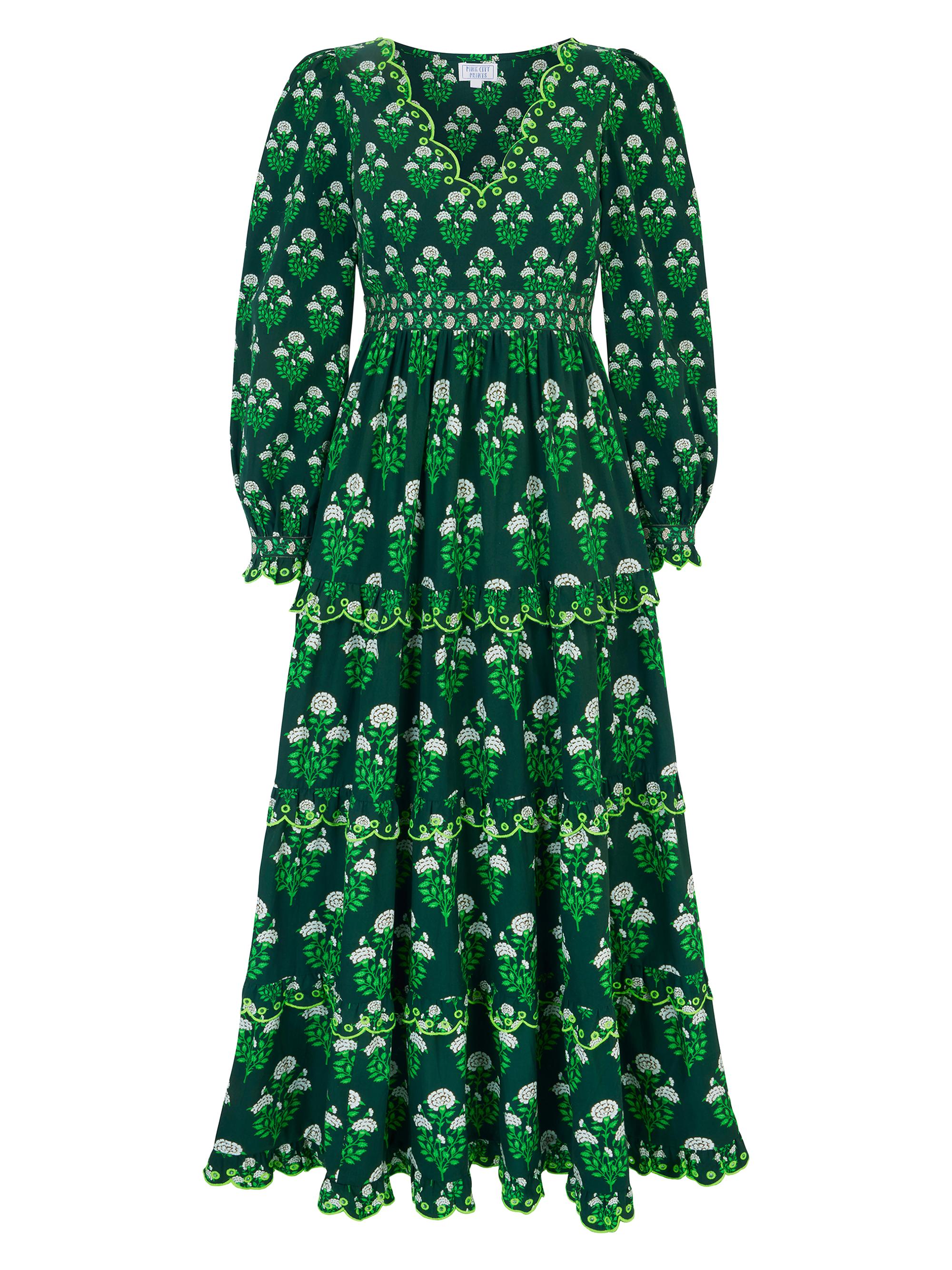 Pink City Prints Women's Forest Buta Phoebe Dress - Green