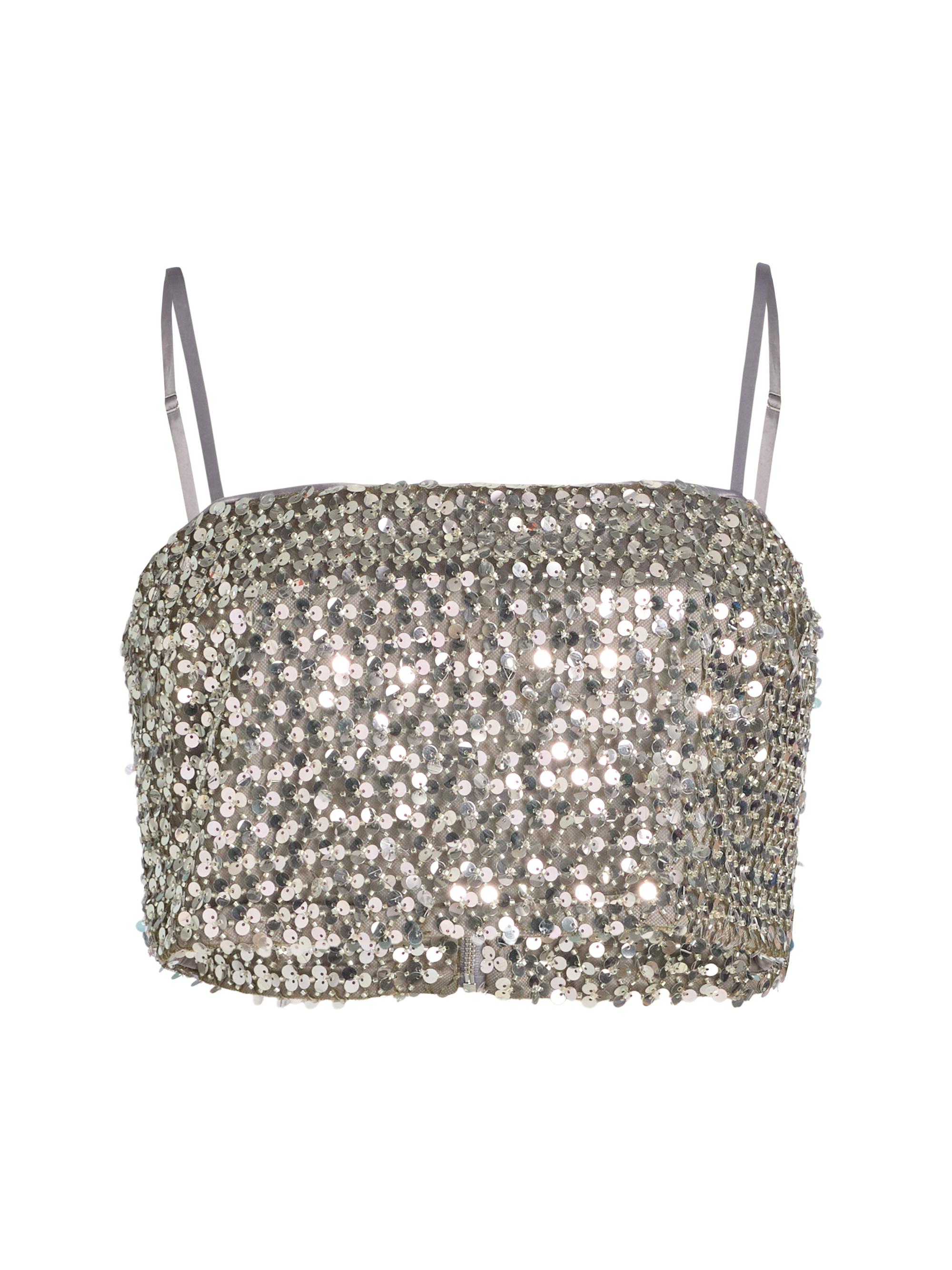 Ramy Brook Women's Cassandra Sequined Crop Top - Platinum Sequin