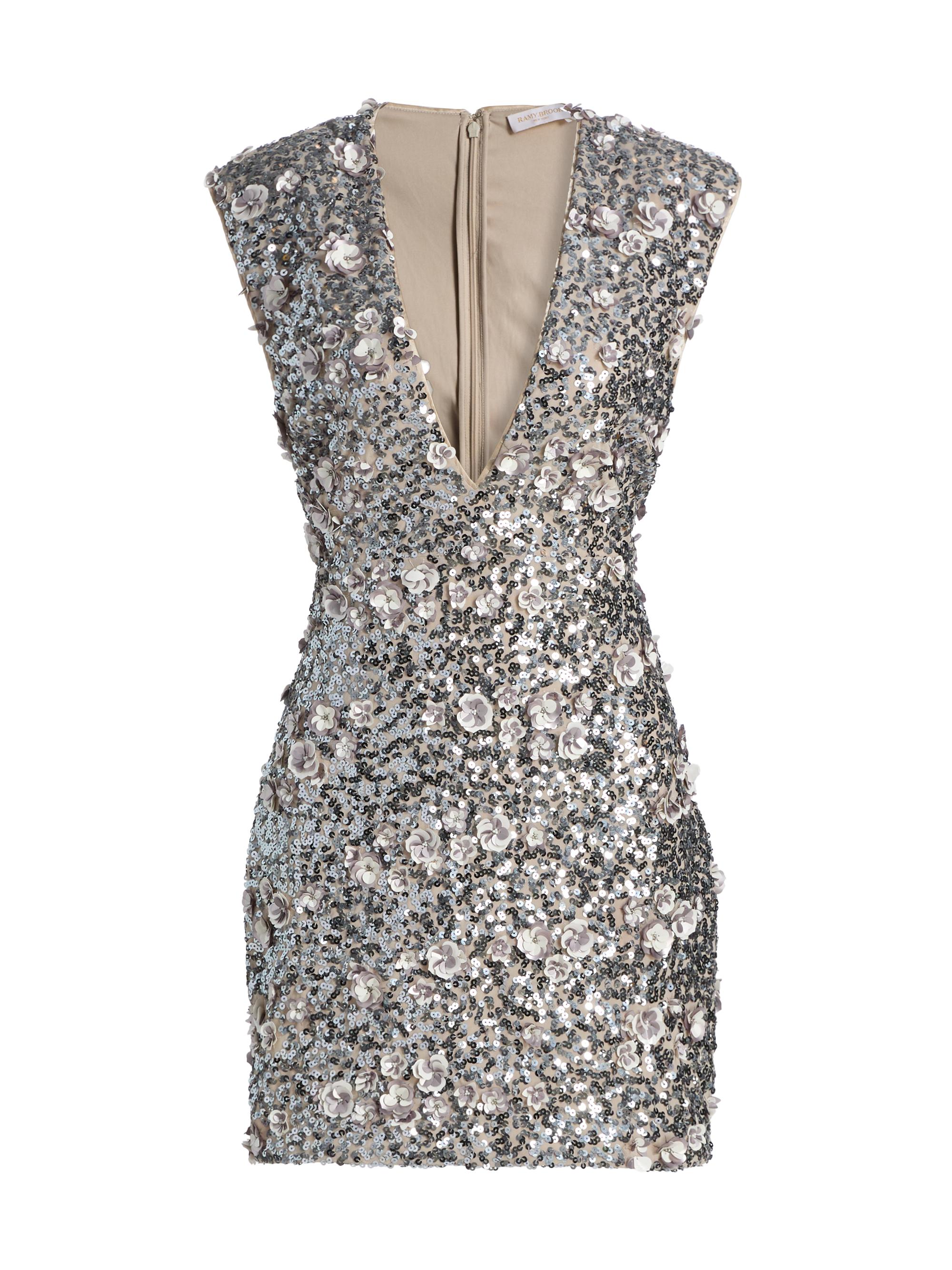 Ramy Brook Women's Lacey Rosette-Embellished Sequined Minidress - Platinum Rosette