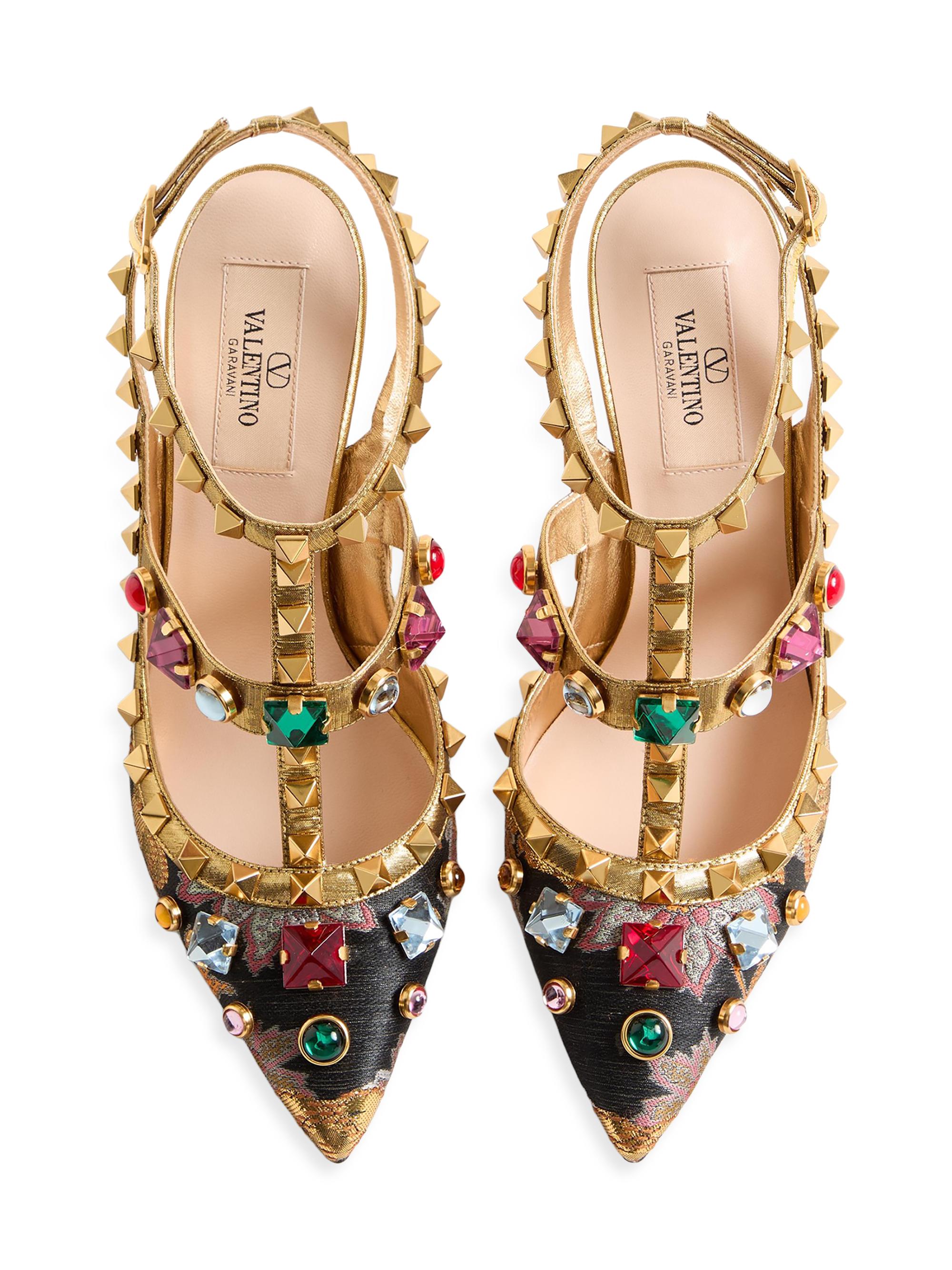 Valentino Garavani Rockstud 100MM Pumps with Straps in Jacquard