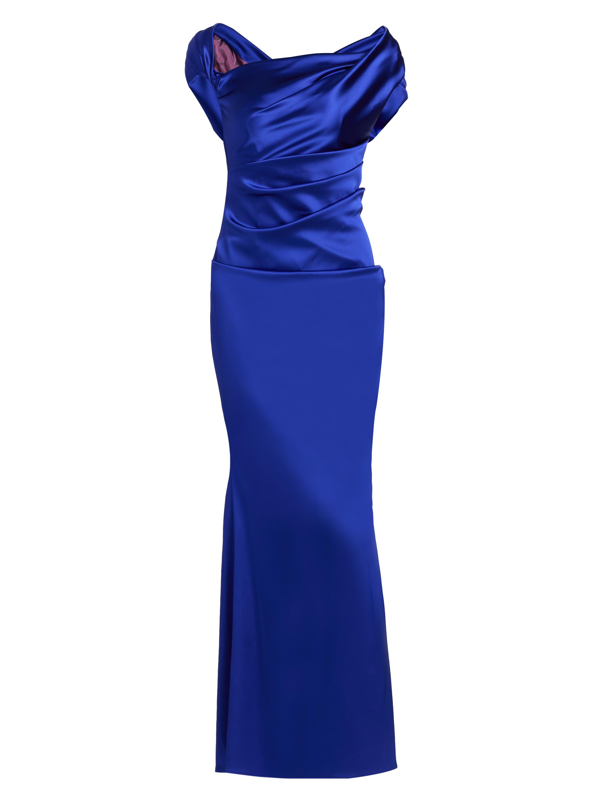 Talbot Runhof Women's Draped Satin Asymmetric Sheath Gown - Royal