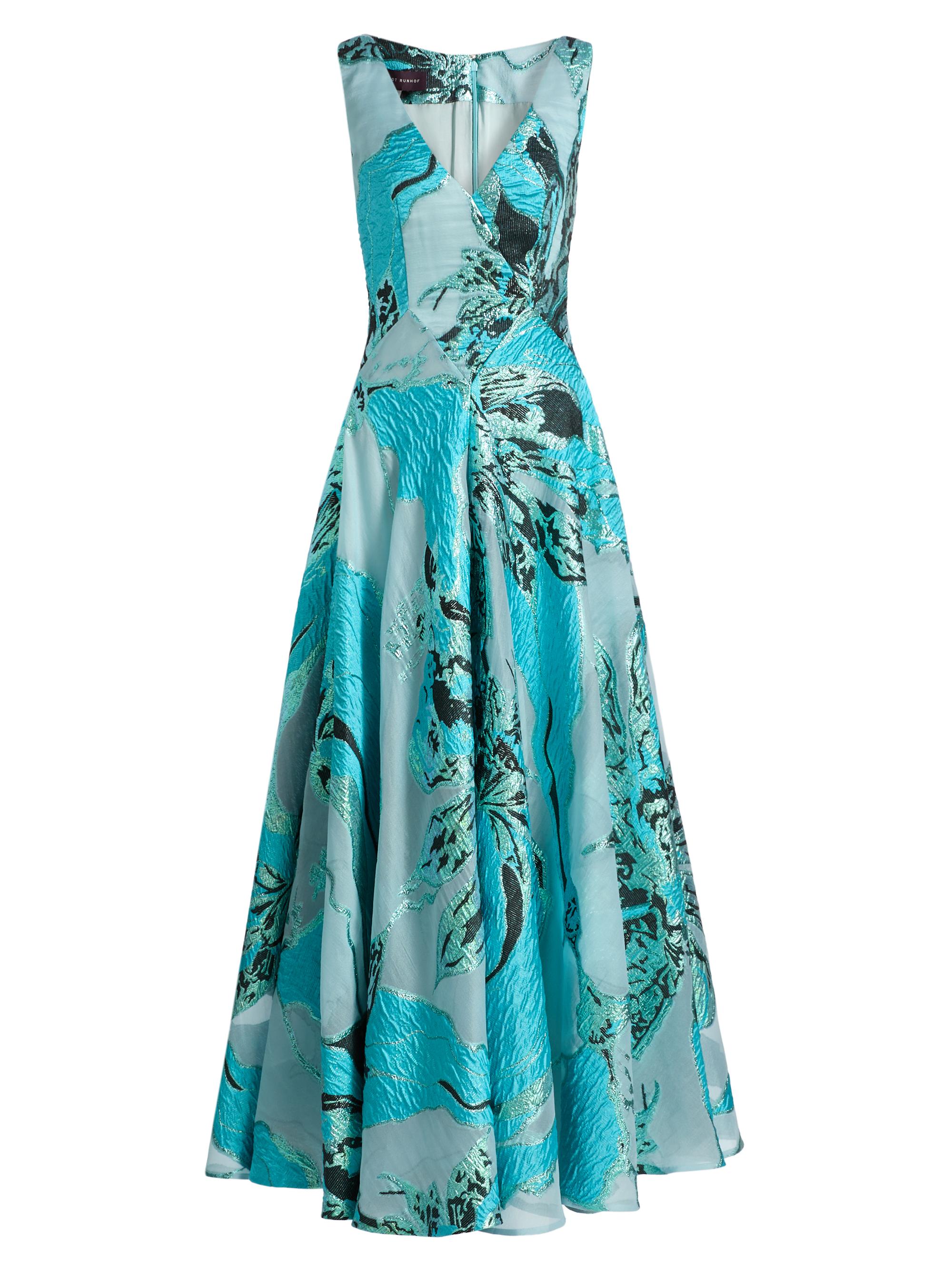 Talbot Runhof Women's Metallic Jacquard Sleeveless A-Line Gown - Seafoam