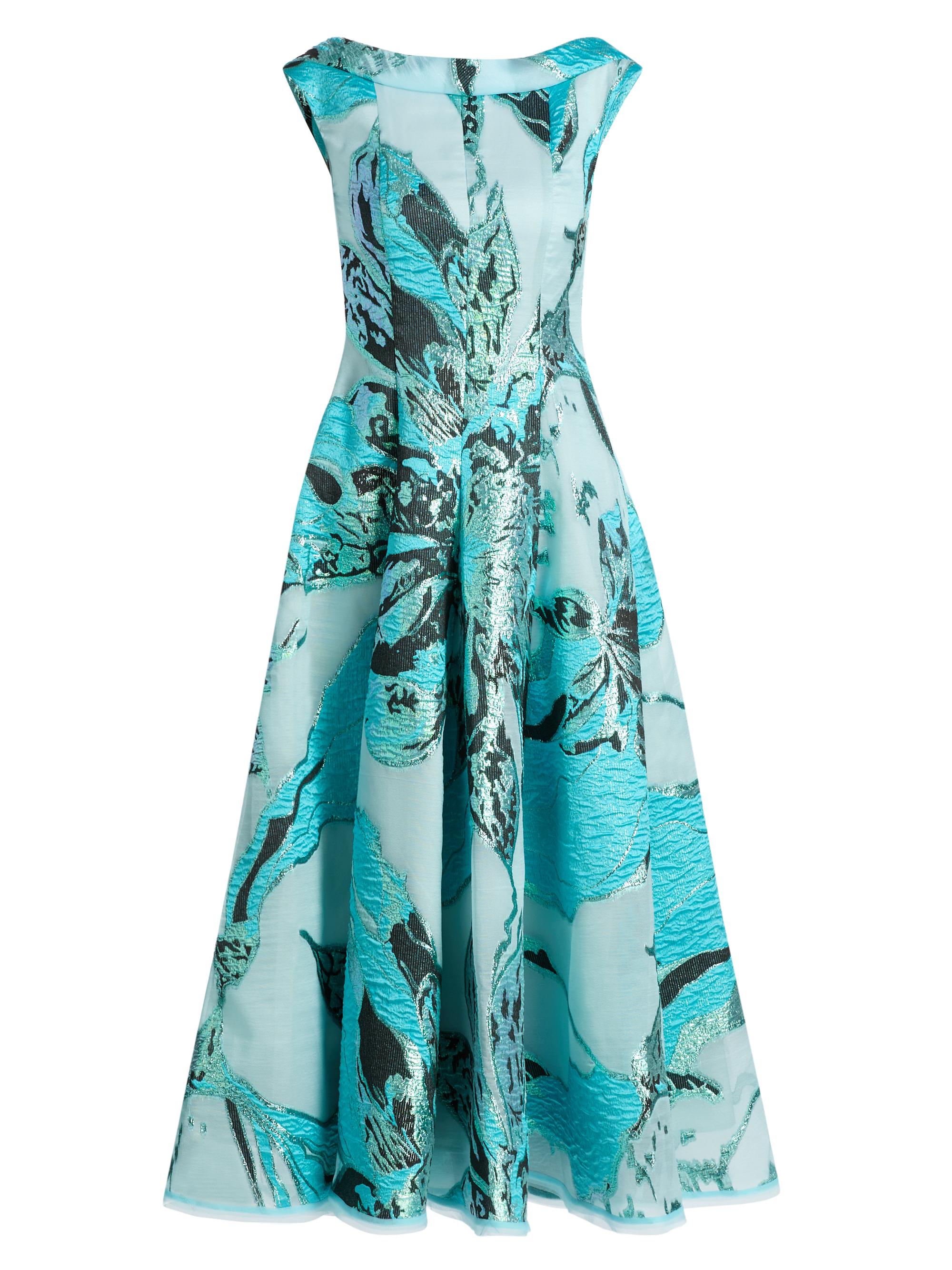 Talbot Runhof Women's Floral Jacquard Tea-Length Dress - Seafoam