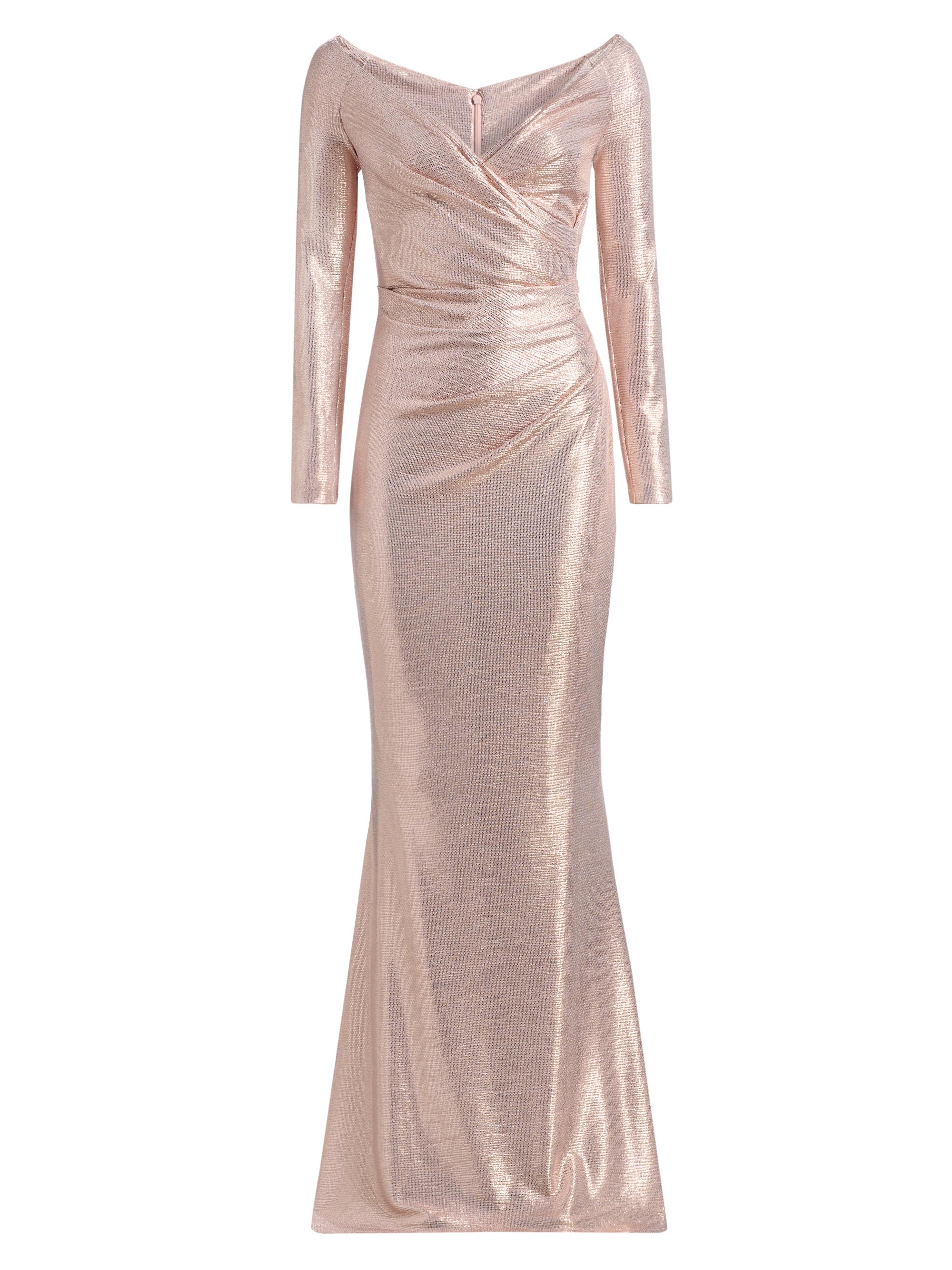 Talbot Runhof Women's Metallic Jersey V-Neck Gown - Blush