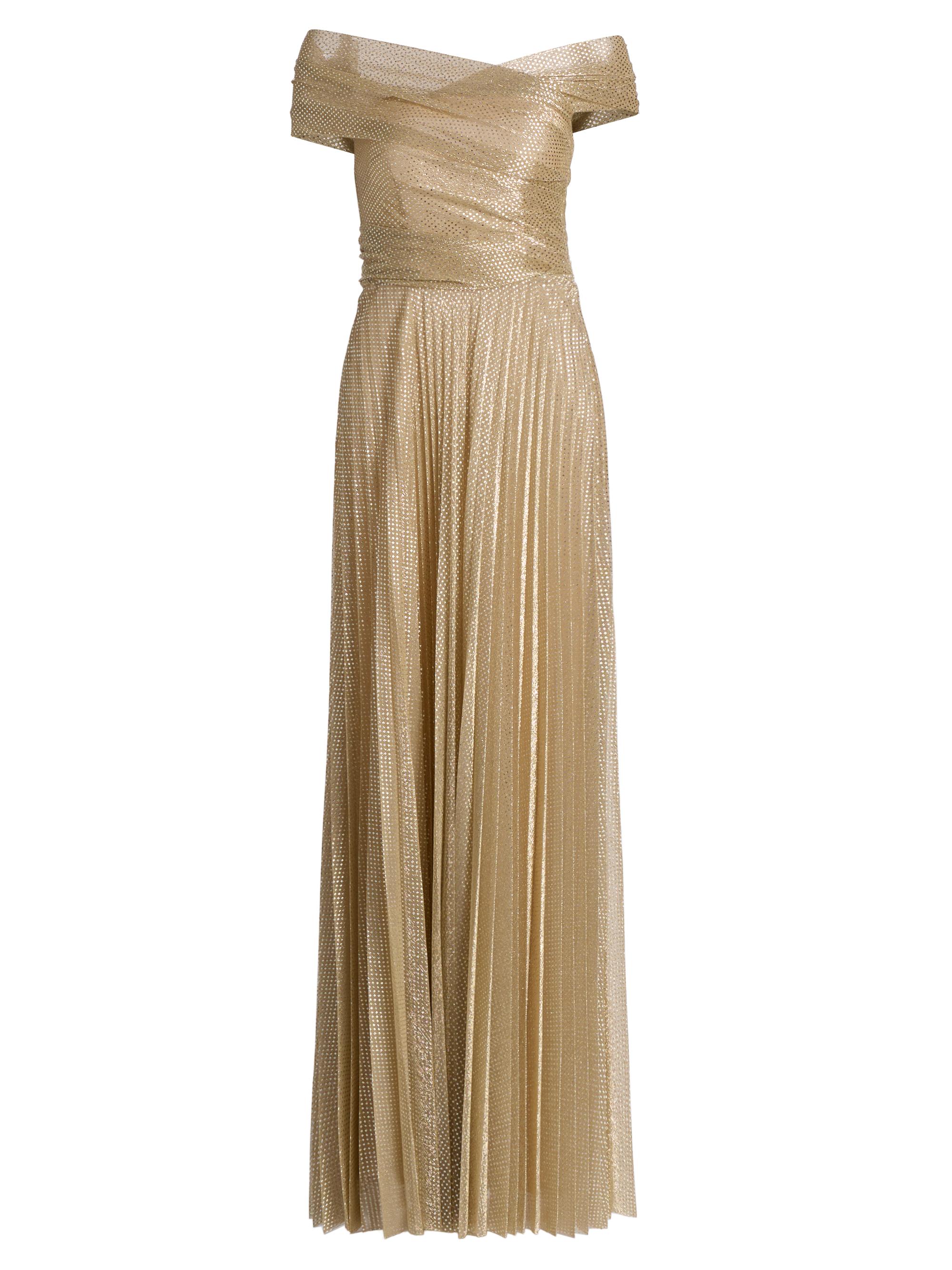 Talbot Runhof Women's Metallic Pin Dot Off-The-Shoulder Gown - Gold