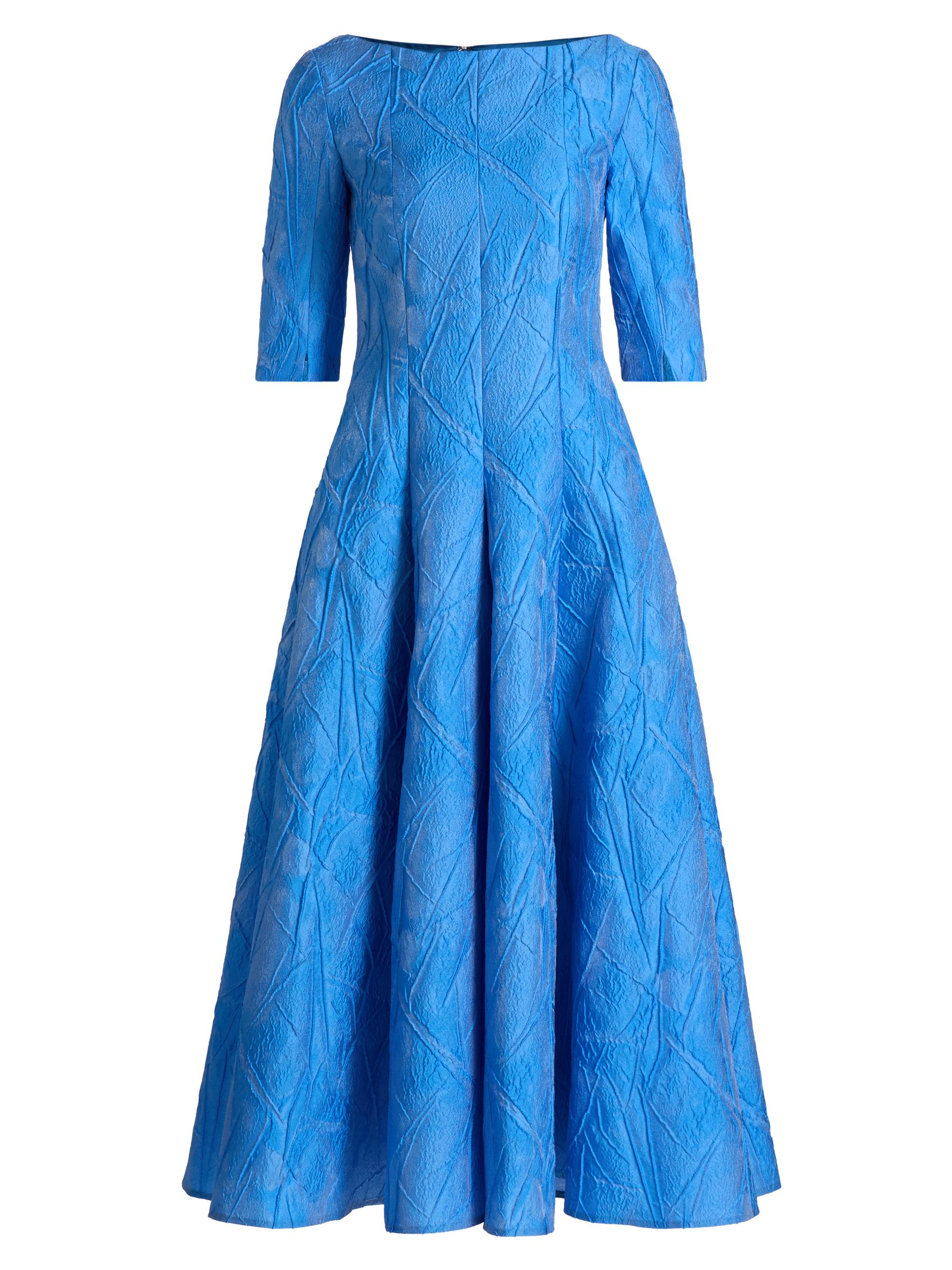 Talbot Runhof Women's Brocade Boatneck Tea-Length Dress - Periwinkle