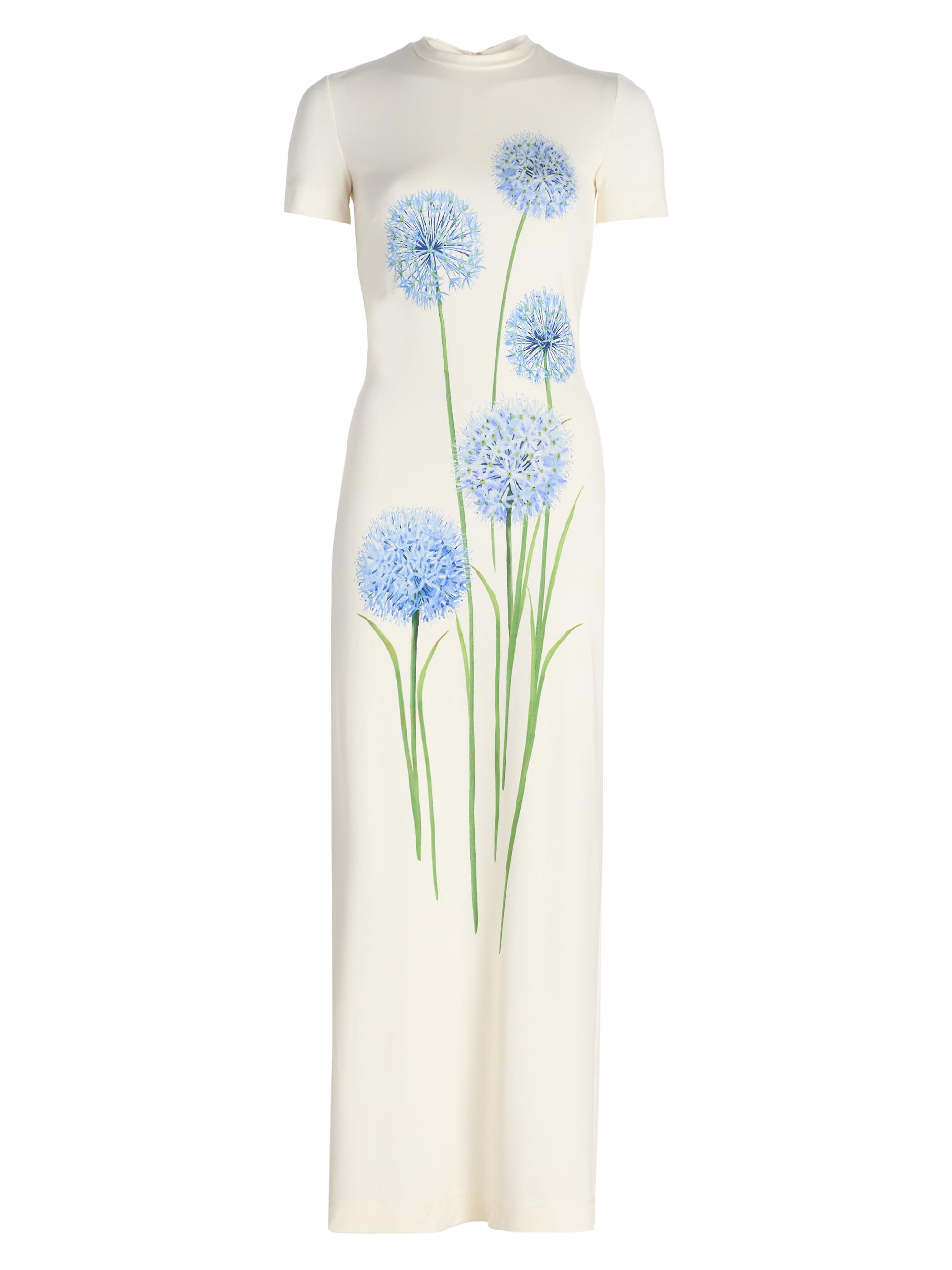 Oscar de la Renta Women's Alliums-Print Jersey Maxi Dress - Blue White