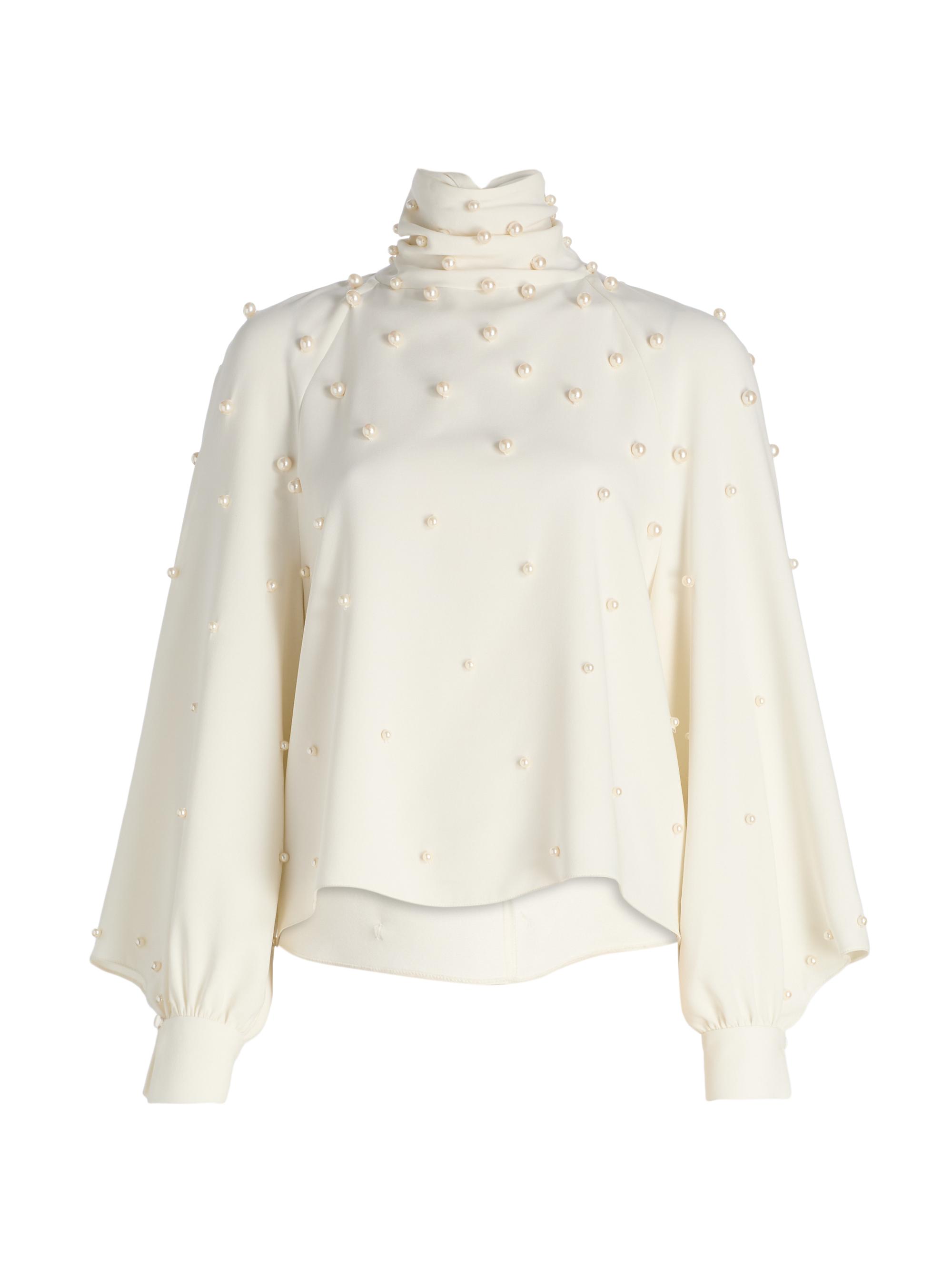 Oscar de la Renta Women's Imitation Pearl-Embellished Silk-Blend Georgette Blouse -