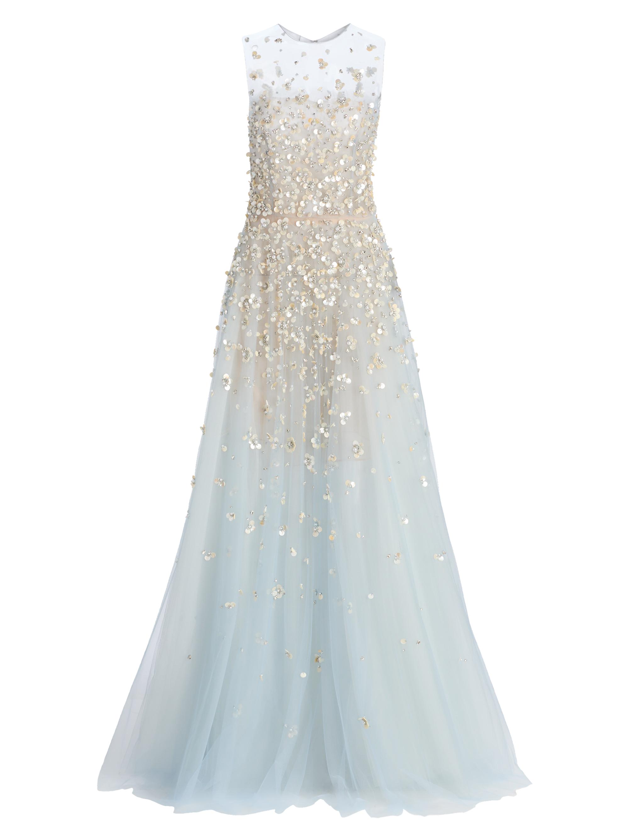 Oscar de la Renta Women's Embellished Floral Mother-of-Pearl Embroidered Tulle Gown - Sky