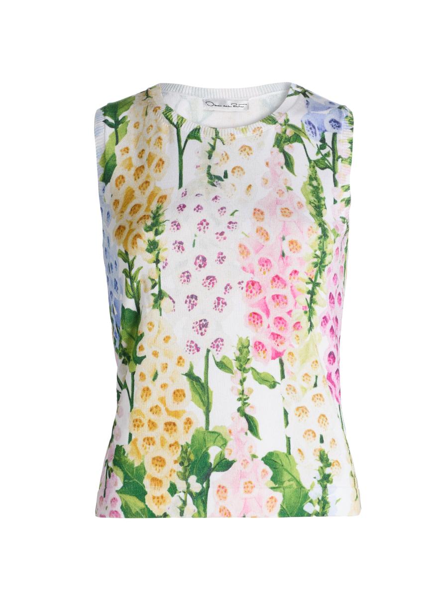 Oscar De La Renta Women's Foxgloves-print Cotton-blend Knit Tank In Multi