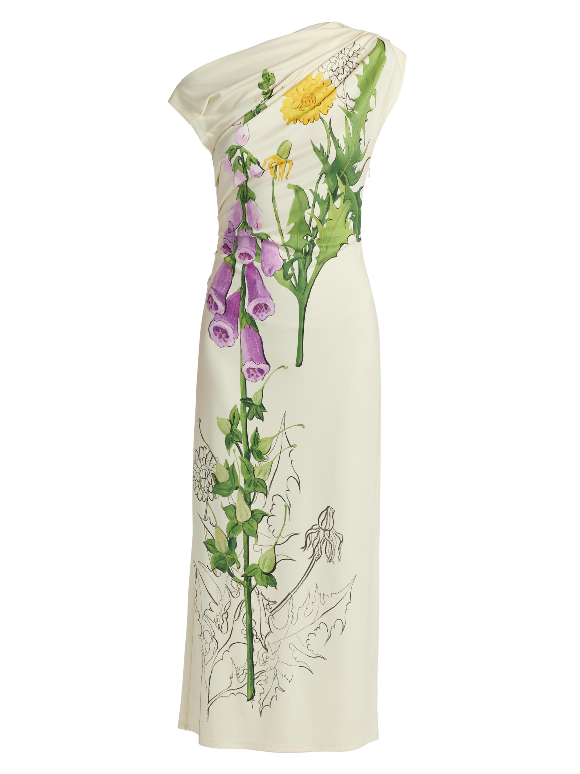 Oscar de la Renta Women's Draped Foxglove Jersey One-Shoulder Gown - Butter Multi