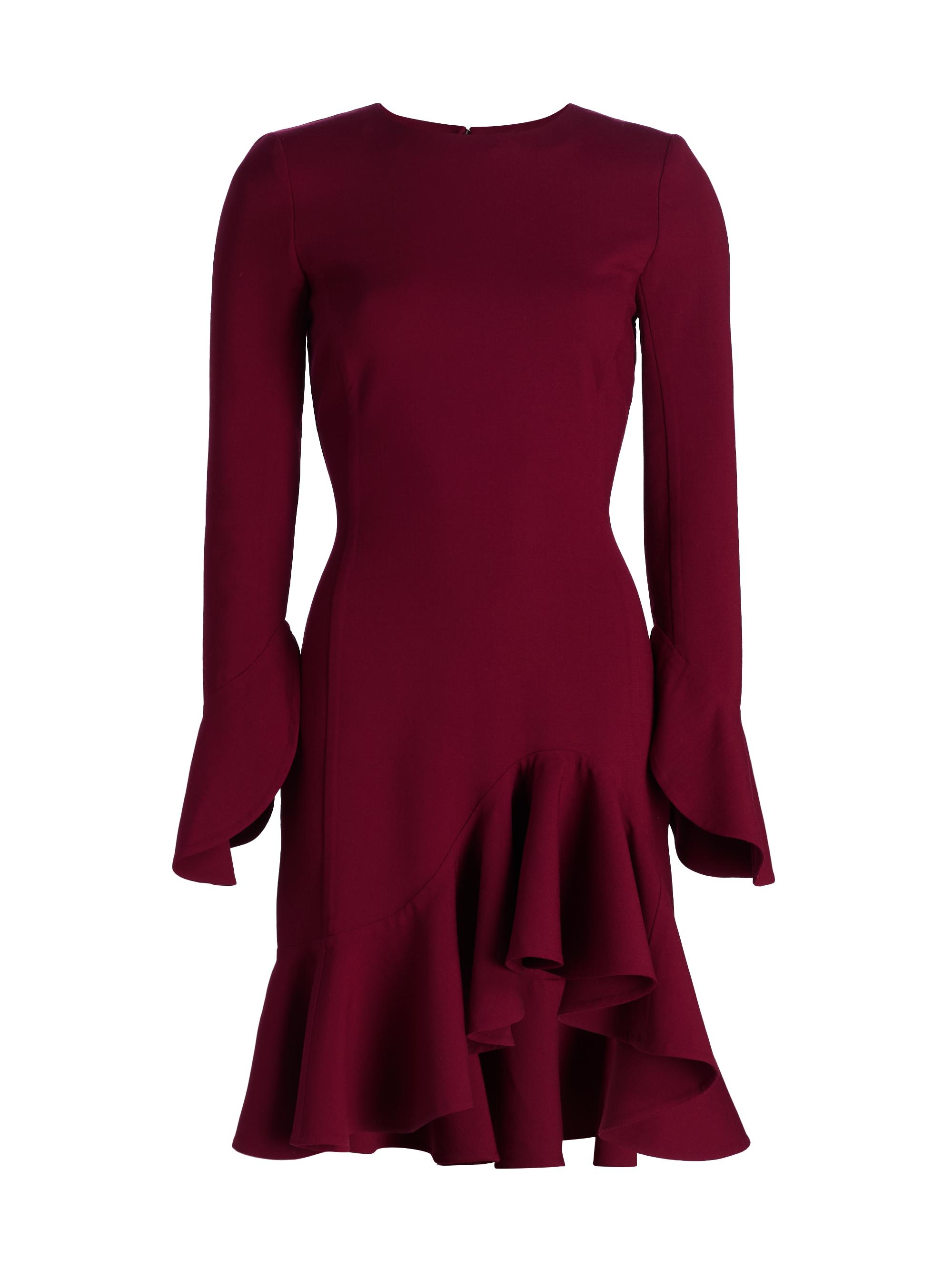 Oscar de la Renta Women's Asymmetric Stretch-Wool Long-Sleeve Minidress - Wine