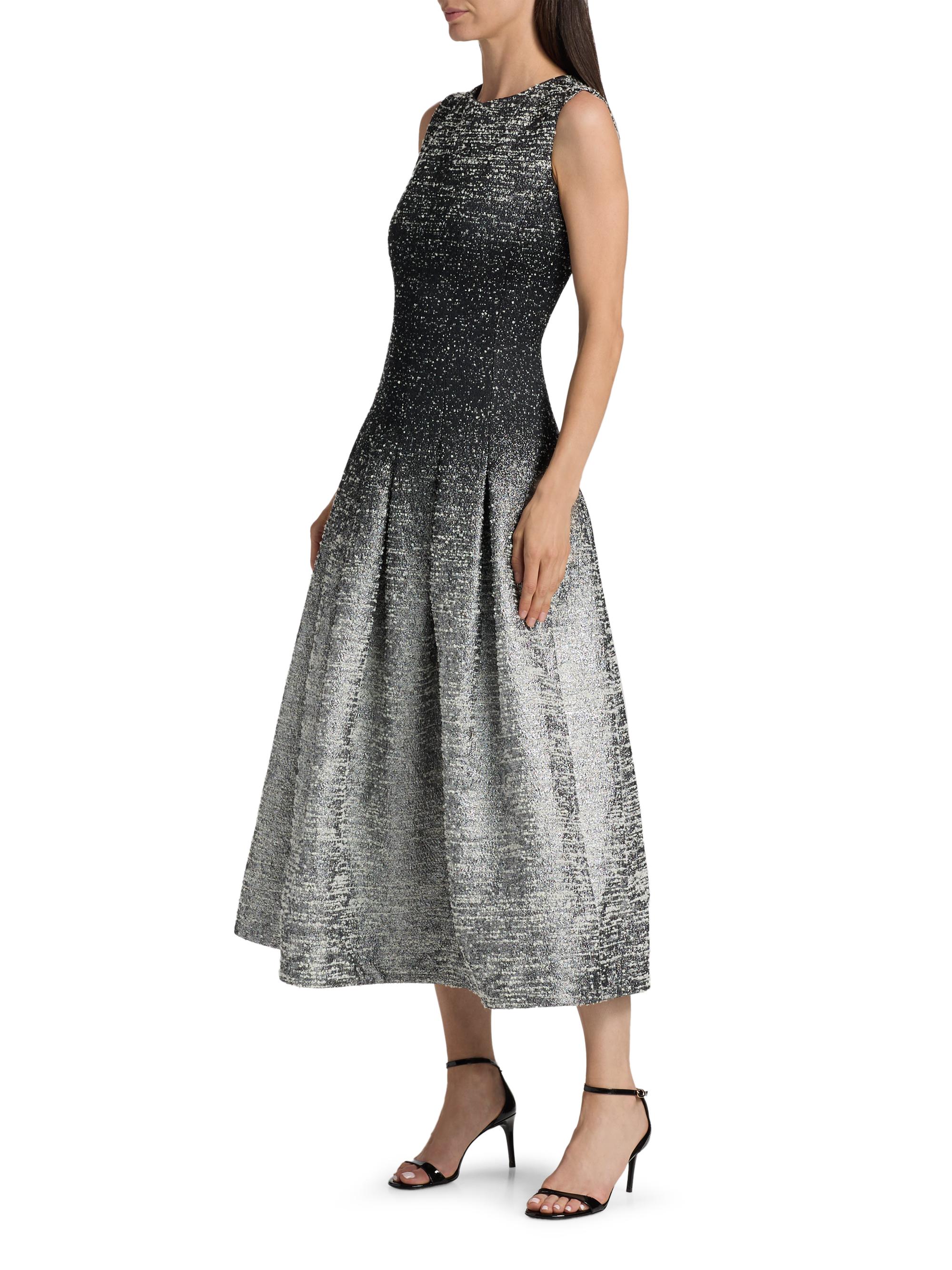 Oscar de La Renta Ombr Boucl Jacquard Dress - Black/Ivory - 4