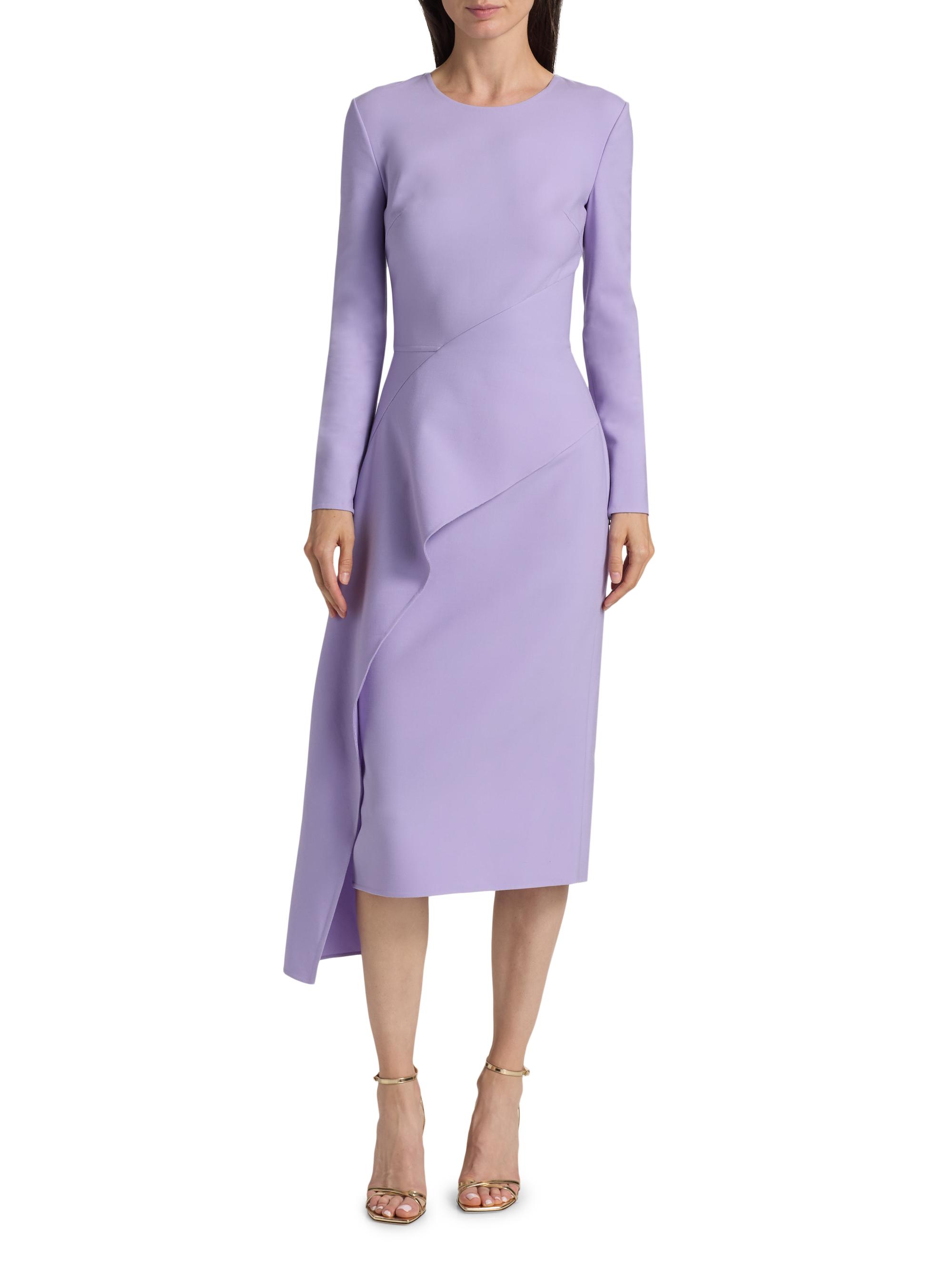 Oscar de la Renta Asymmetric Draped Wool-Blend Cocktail Dress
