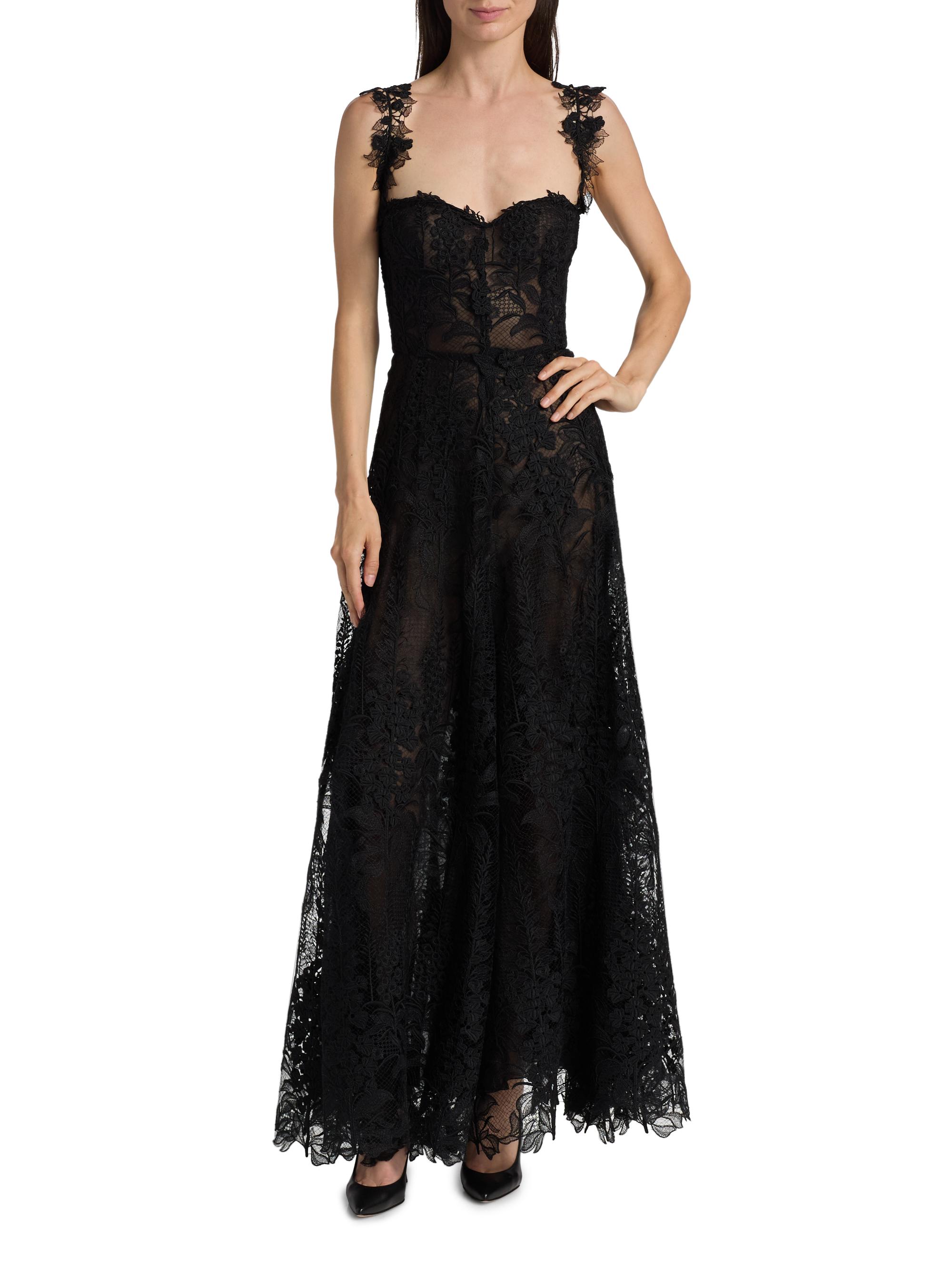 chinese dress ladies Self-Portrait - Black Guipure Lace Midi Dress