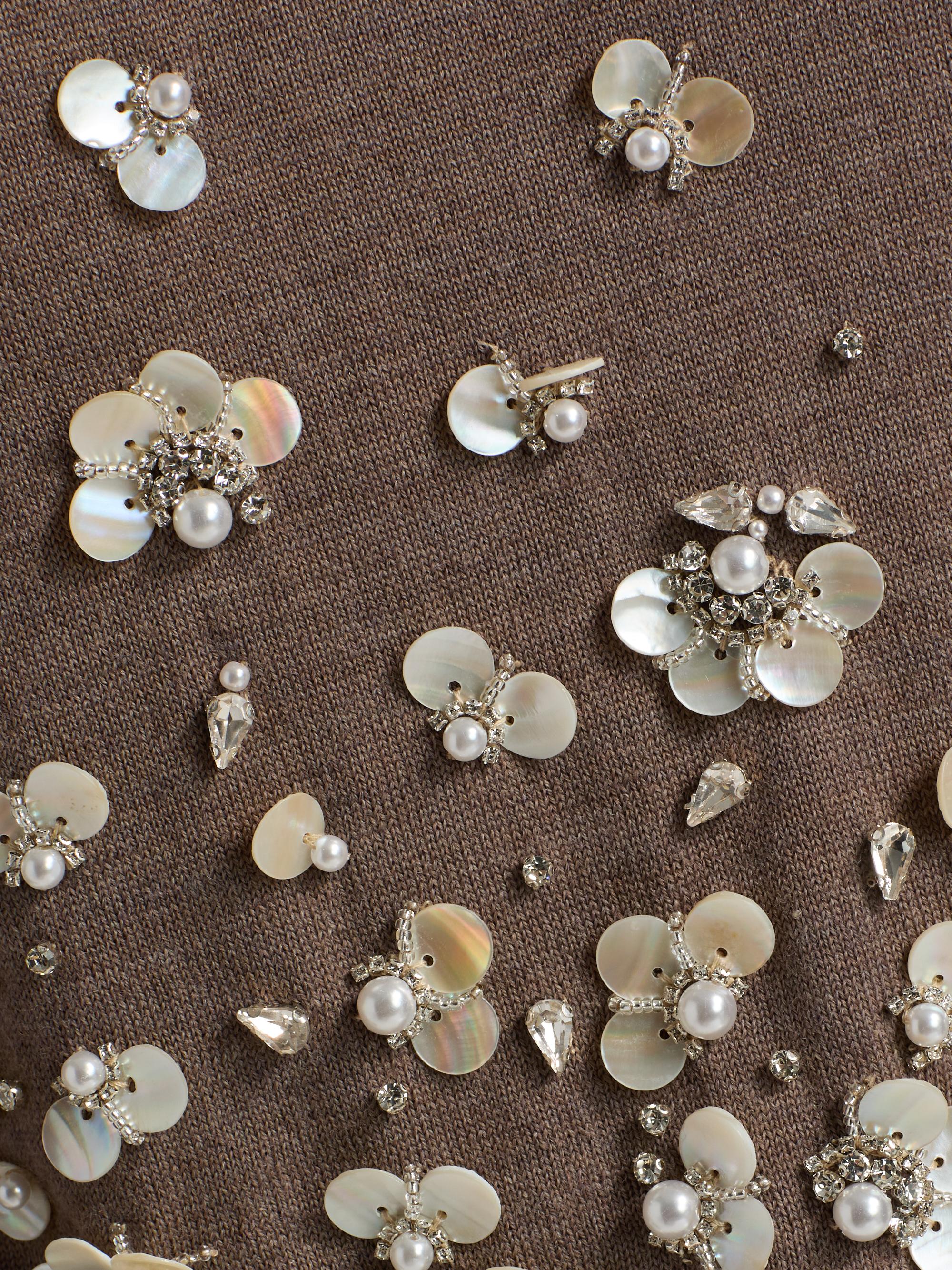 Oscar de la Renta Mother-of-Pearl & Crystal Floral-Embroidered