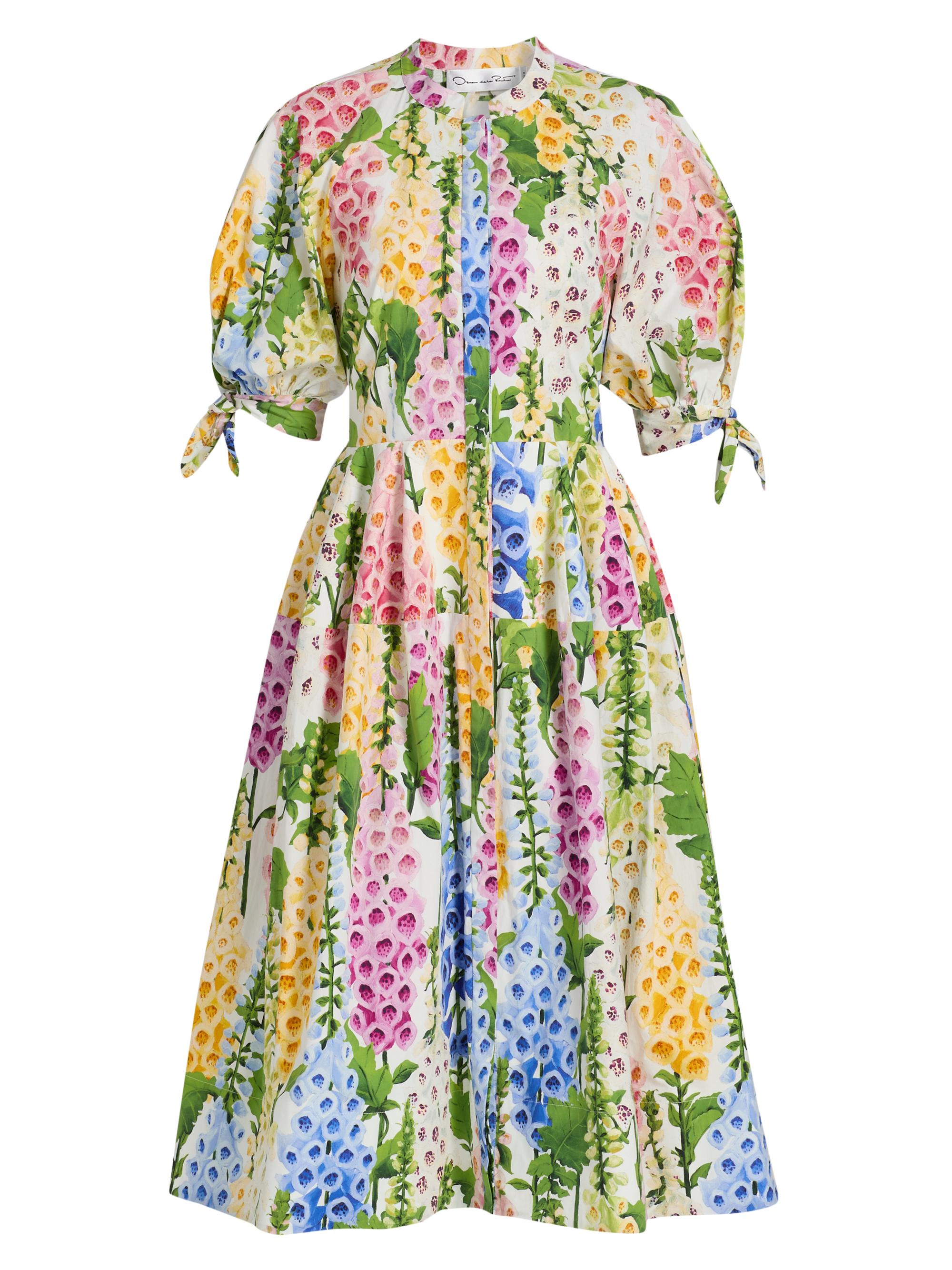 Oscar de la Renta Women's Floral Stretch-Cotton Poplin Midi-Dress - White Multi