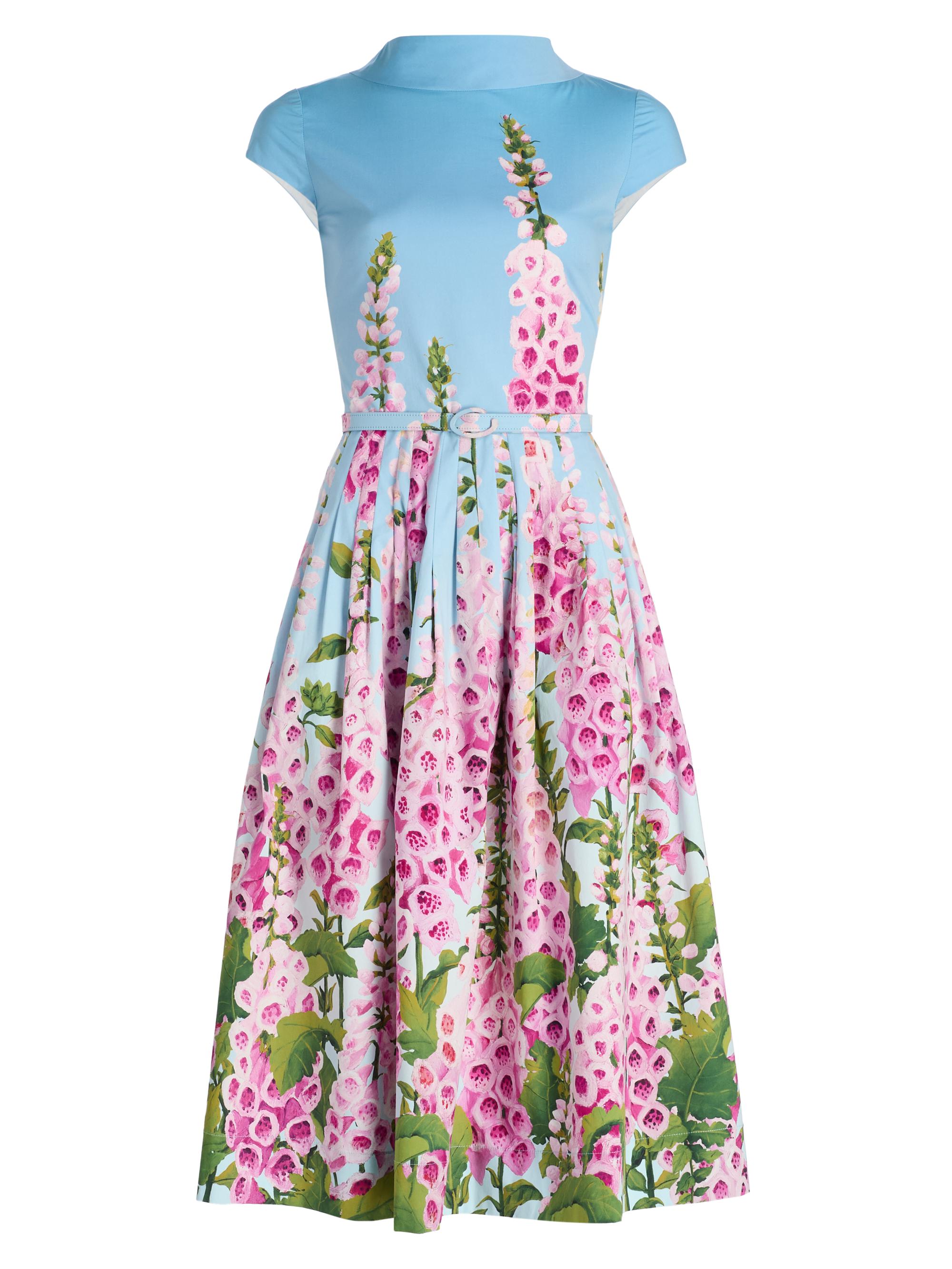 Oscar de la Renta Women's Foxglove-Print Cotton Poplin Midi-Dress - Lilac Sky