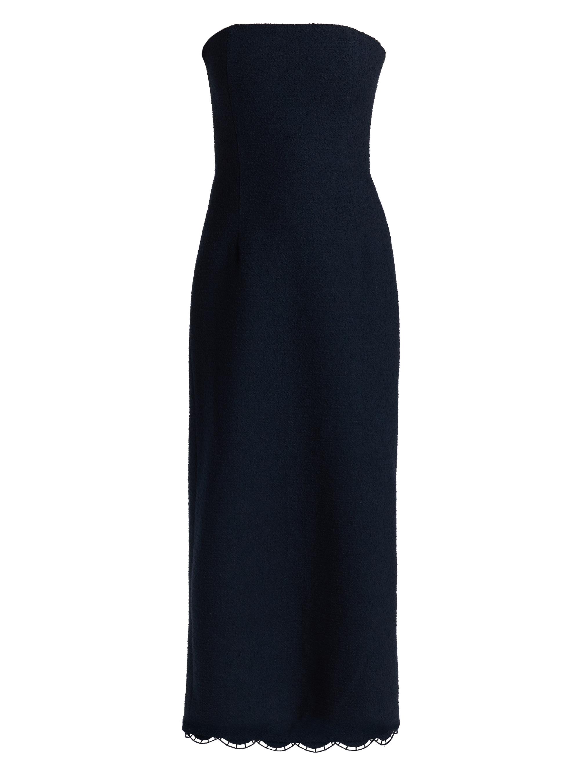 Oscar de la Renta Women's Scallop-Hem Tweed Strapless Column Gown - Navy