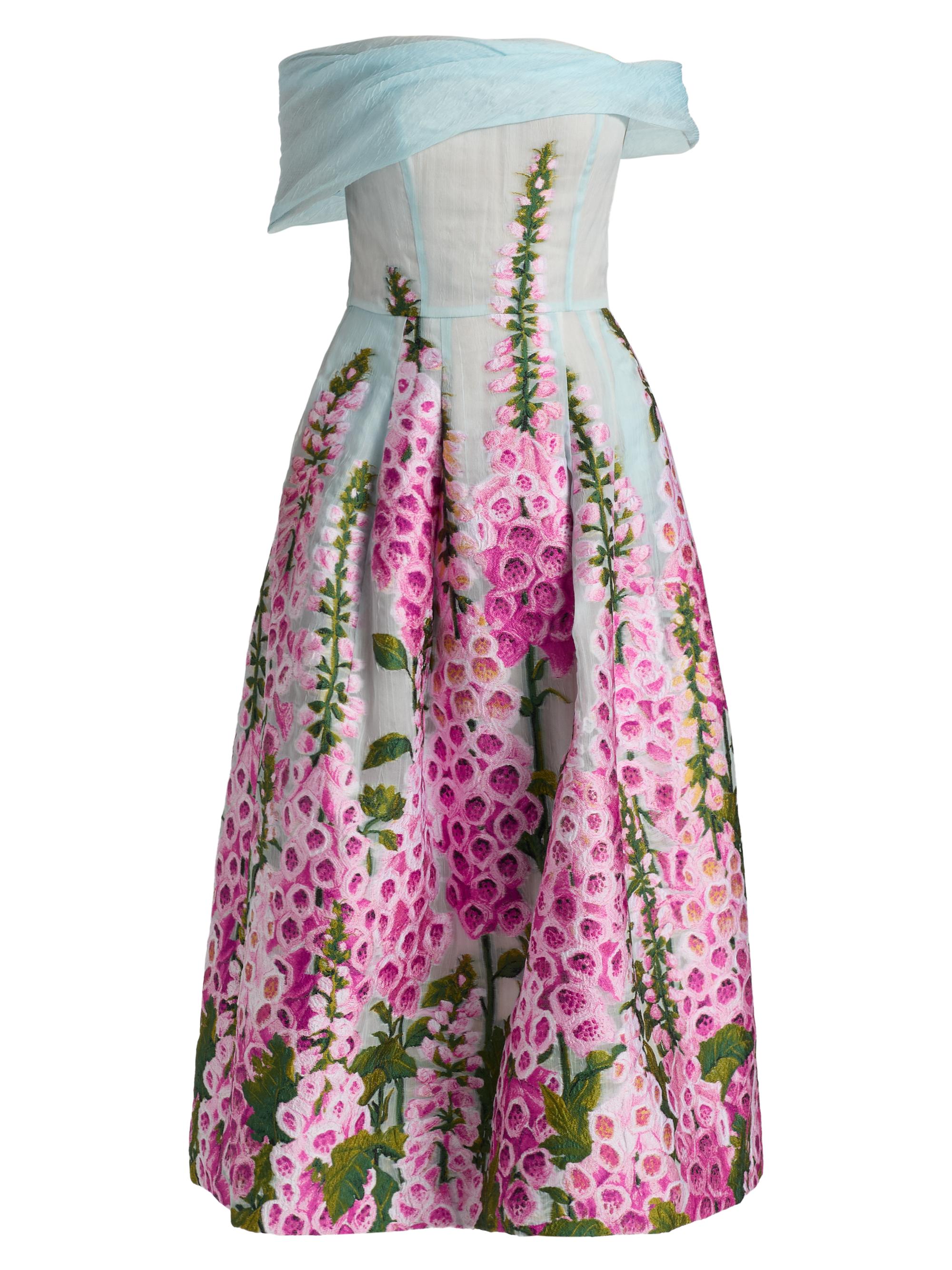 Oscar de la Renta Women's Foxgloves-Embroidered Organza Off-the-Shoulder Dress - Lilac Sky