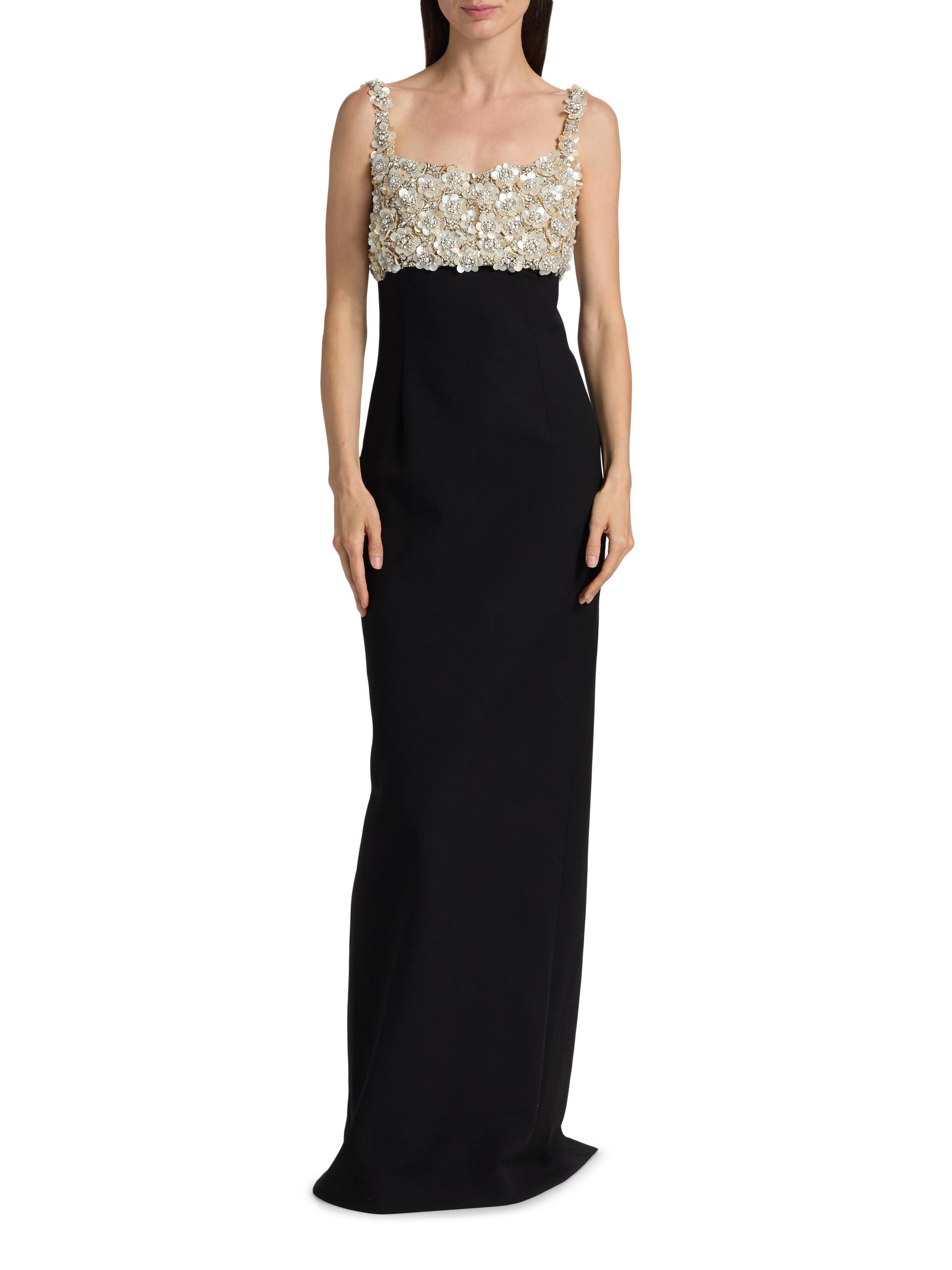 Oscar de la Renta Mother-of-Pearl & Crystal Floral-Embroidered
