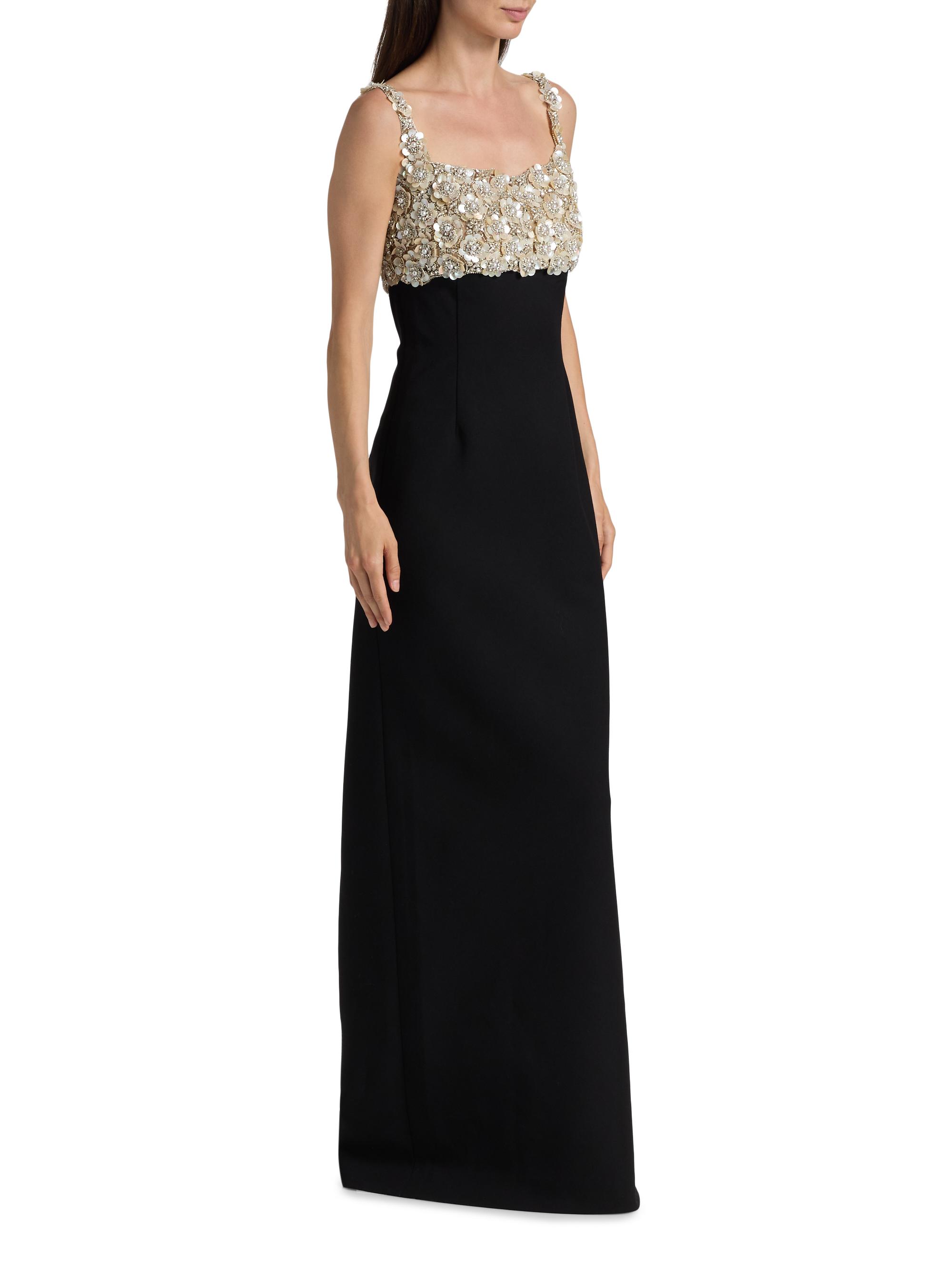 Oscar de la Renta Mother-of-Pearl & Crystal Floral-Embroidered