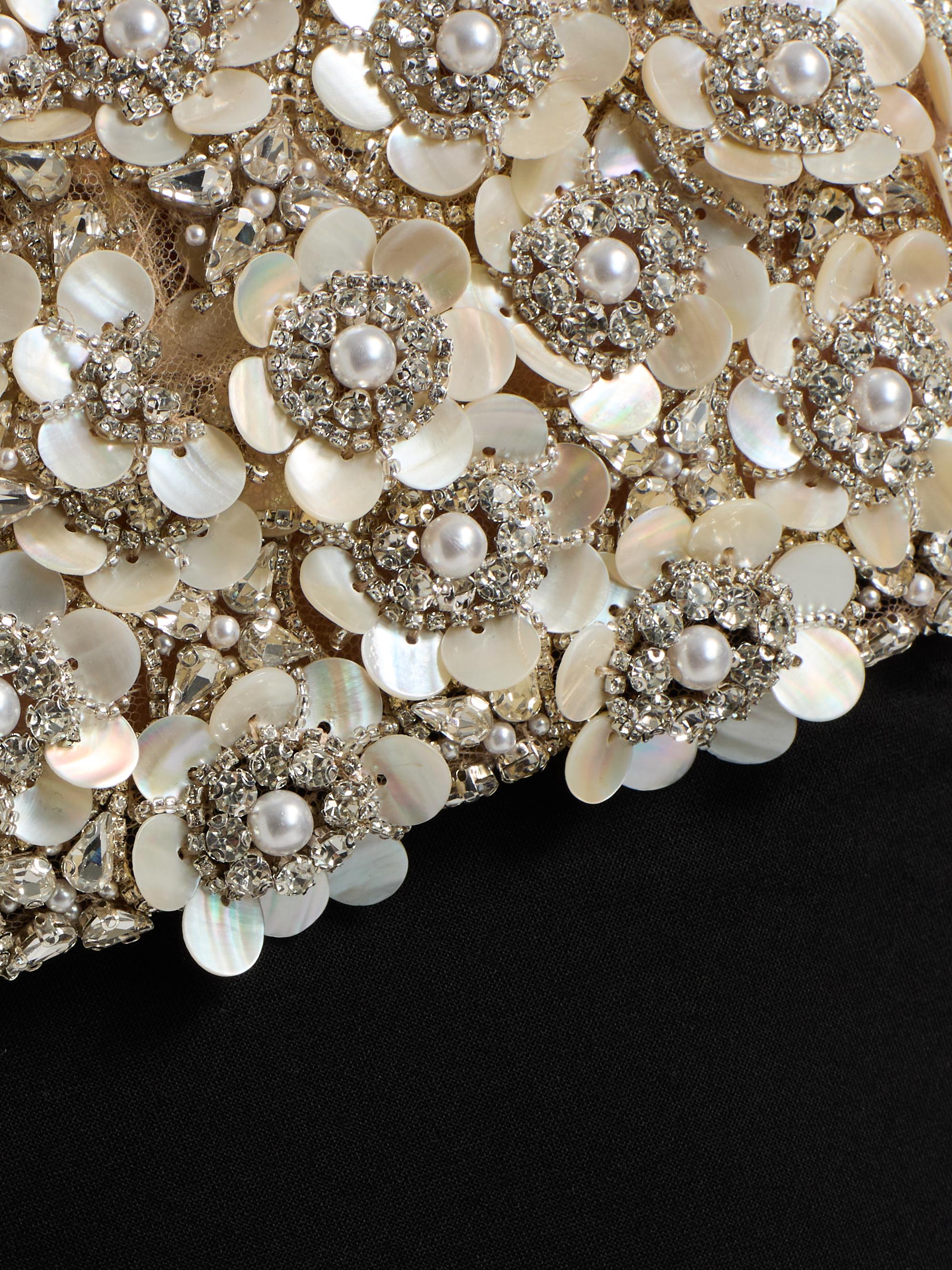 Oscar de la Renta Mother-of-Pearl & Crystal Floral-Embroidered