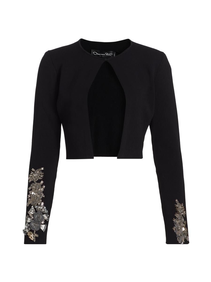 Oscar De La Renta Women's Feather Sequin Embroidered Knit Cardigan In Black
