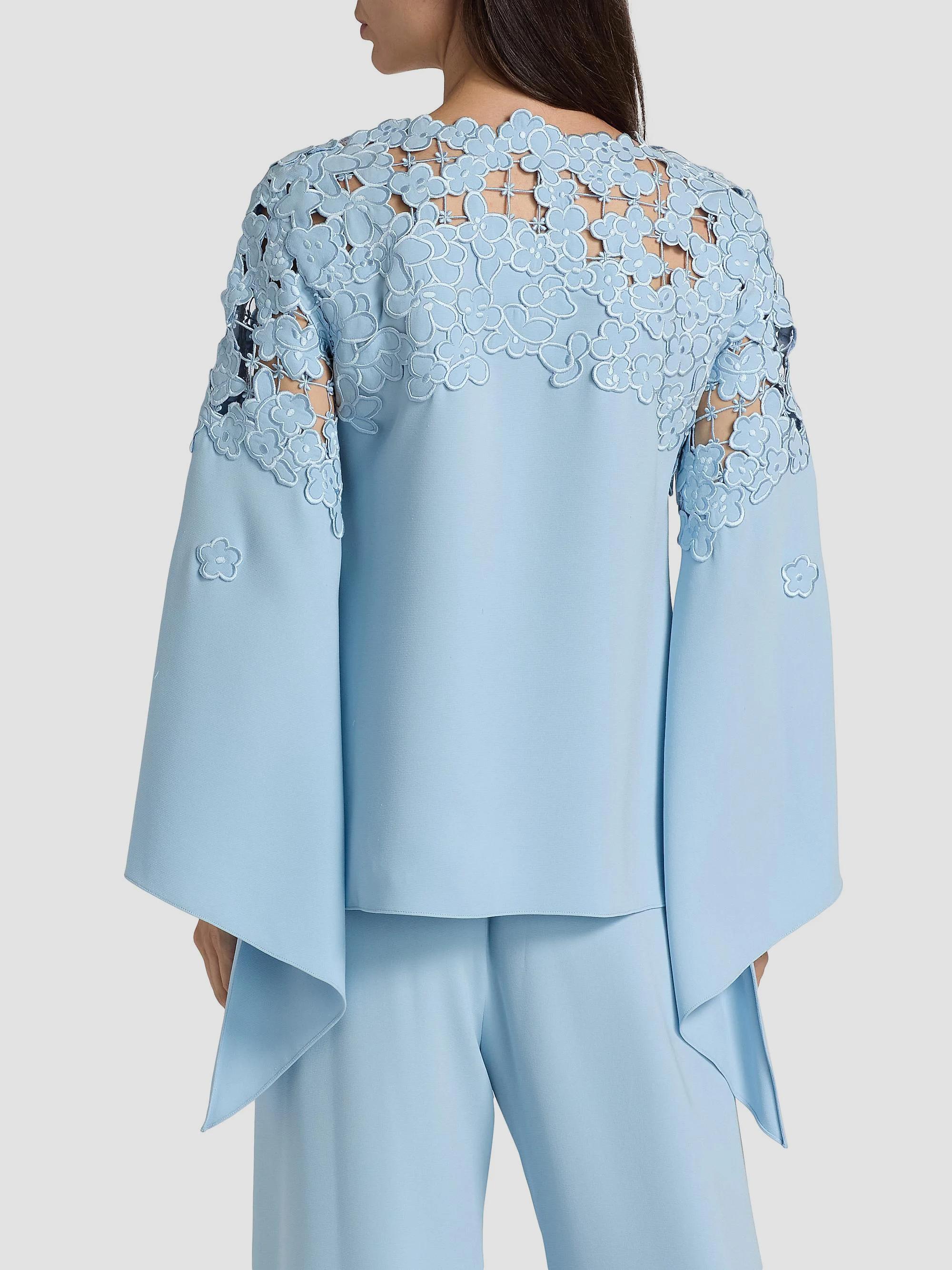 Oscar de la Renta Floral-Embroidered Stretch-Silk Cape-Sleeve