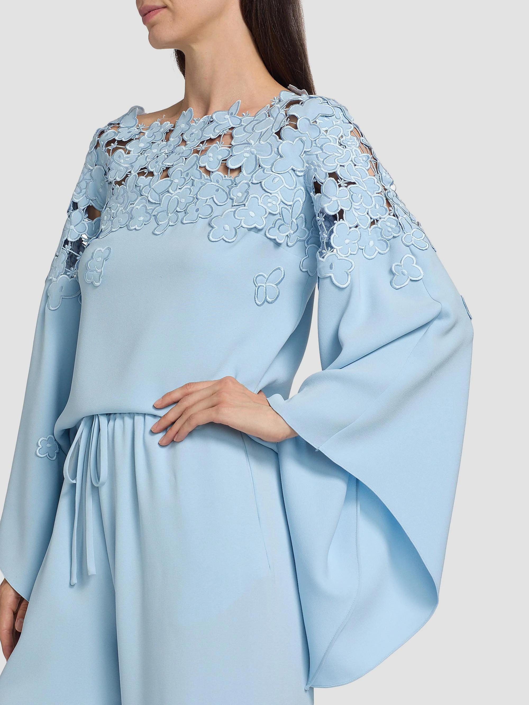 Oscar de la Renta Floral-Embroidered Stretch-Silk Cape-Sleeve