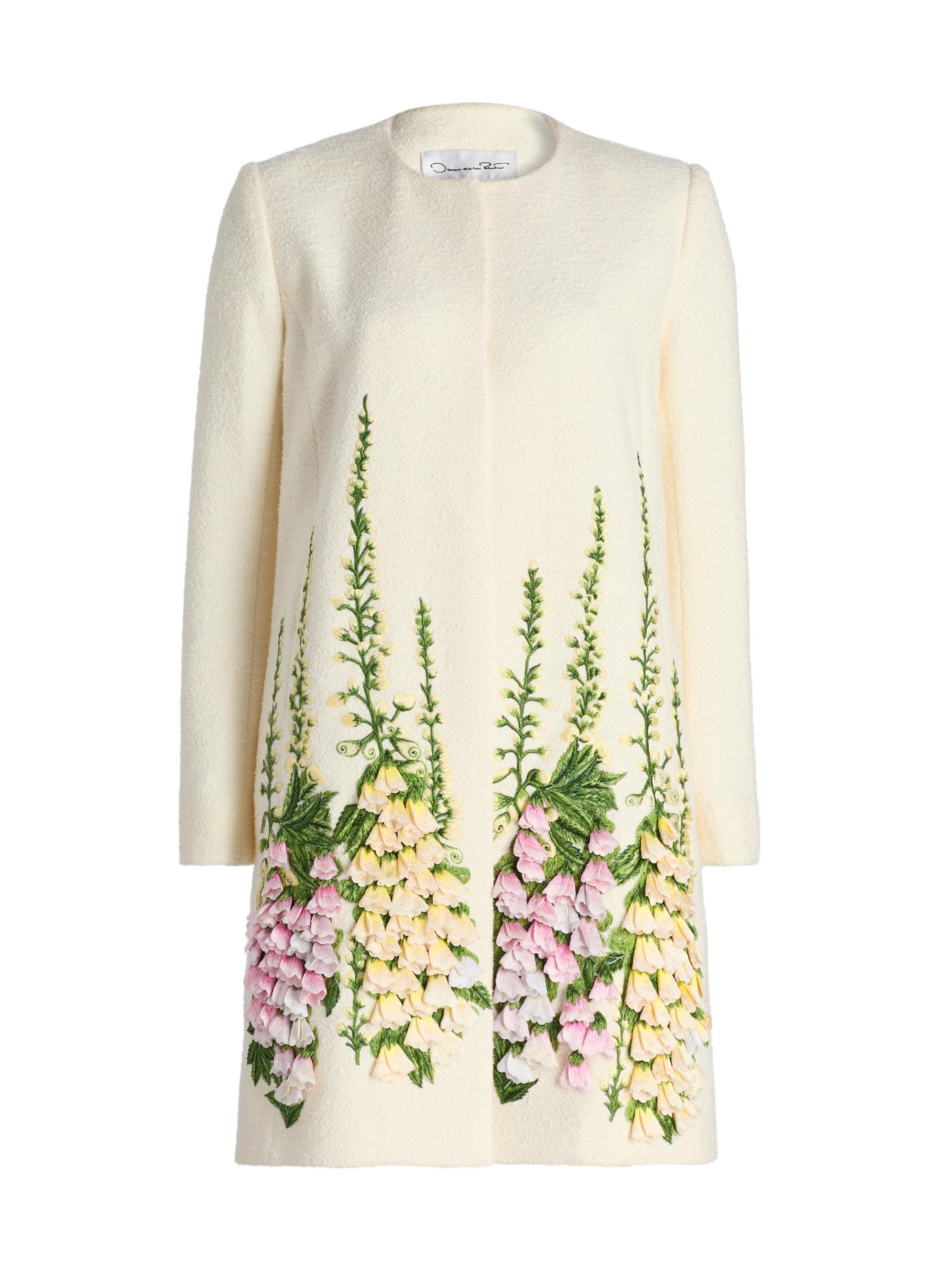 Oscar de la Renta Women's Foxglove-Embroidered Tweed Coat -