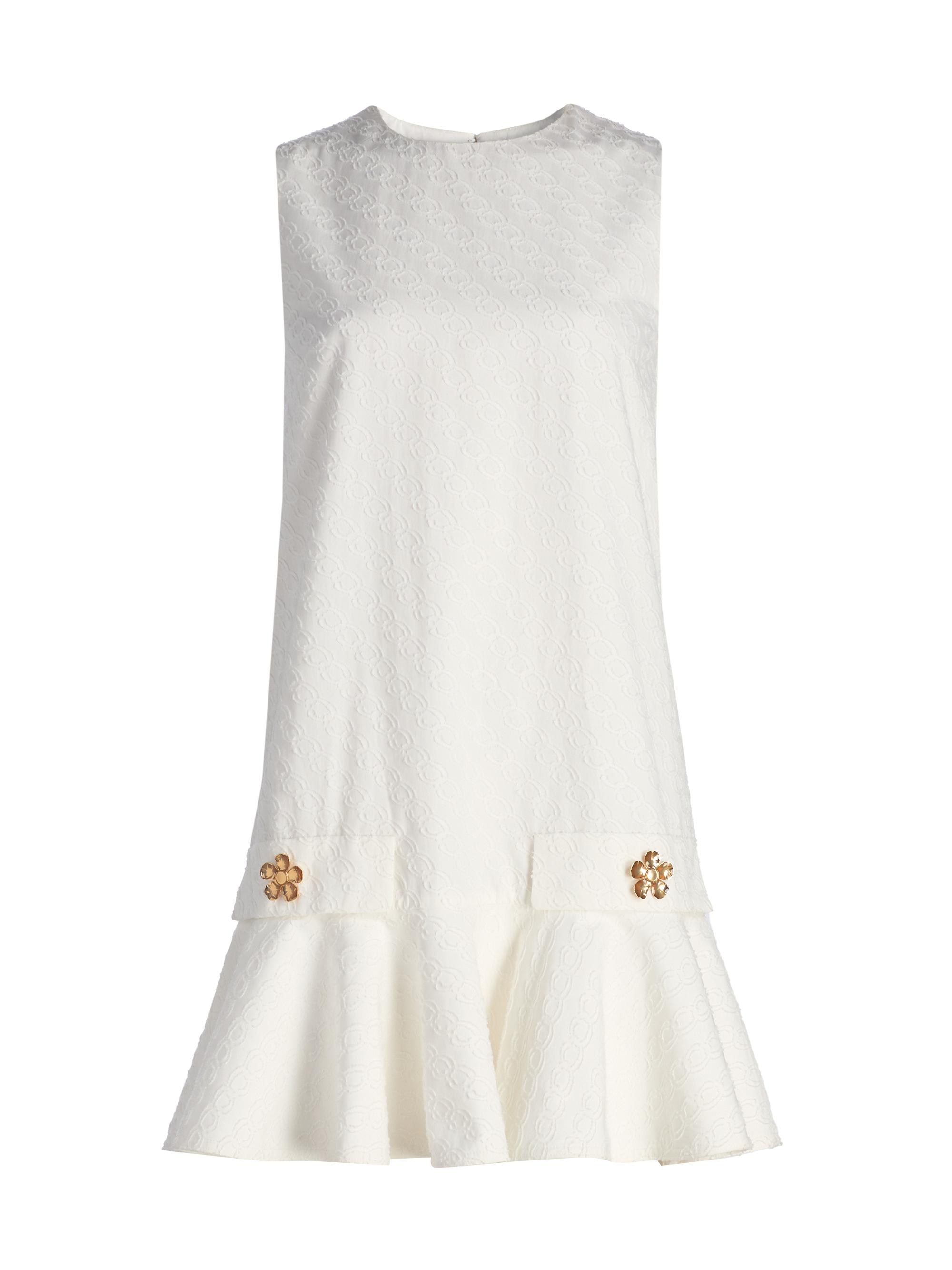 Oscar de la Renta Women's Oscar Chain-Detail Cotton Flounce-Hem Minidress - Off White