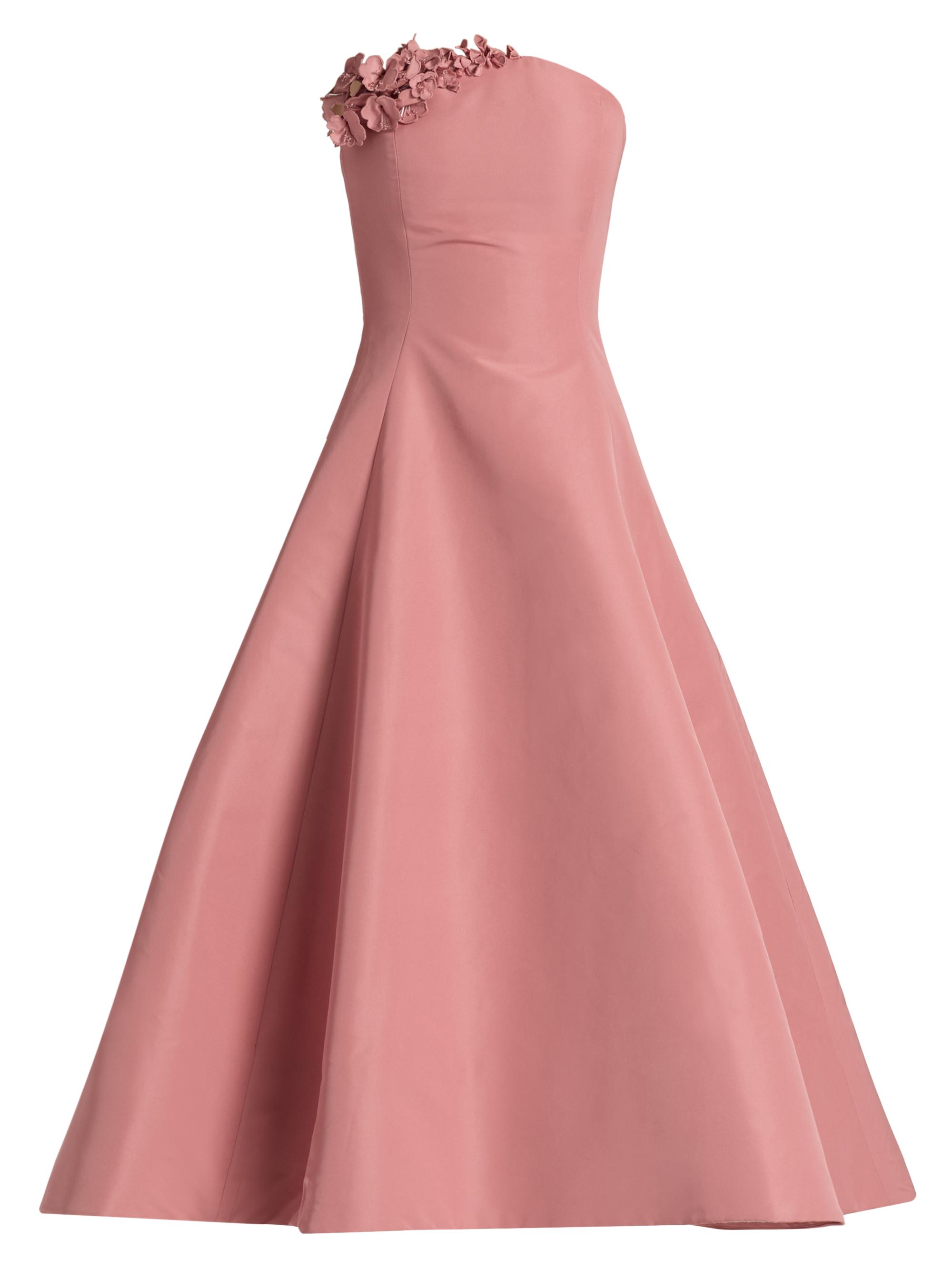 Oscar de la Renta Women's Floral-Appliqué Faille Strapless Cocktail Dress - Antique Rose
