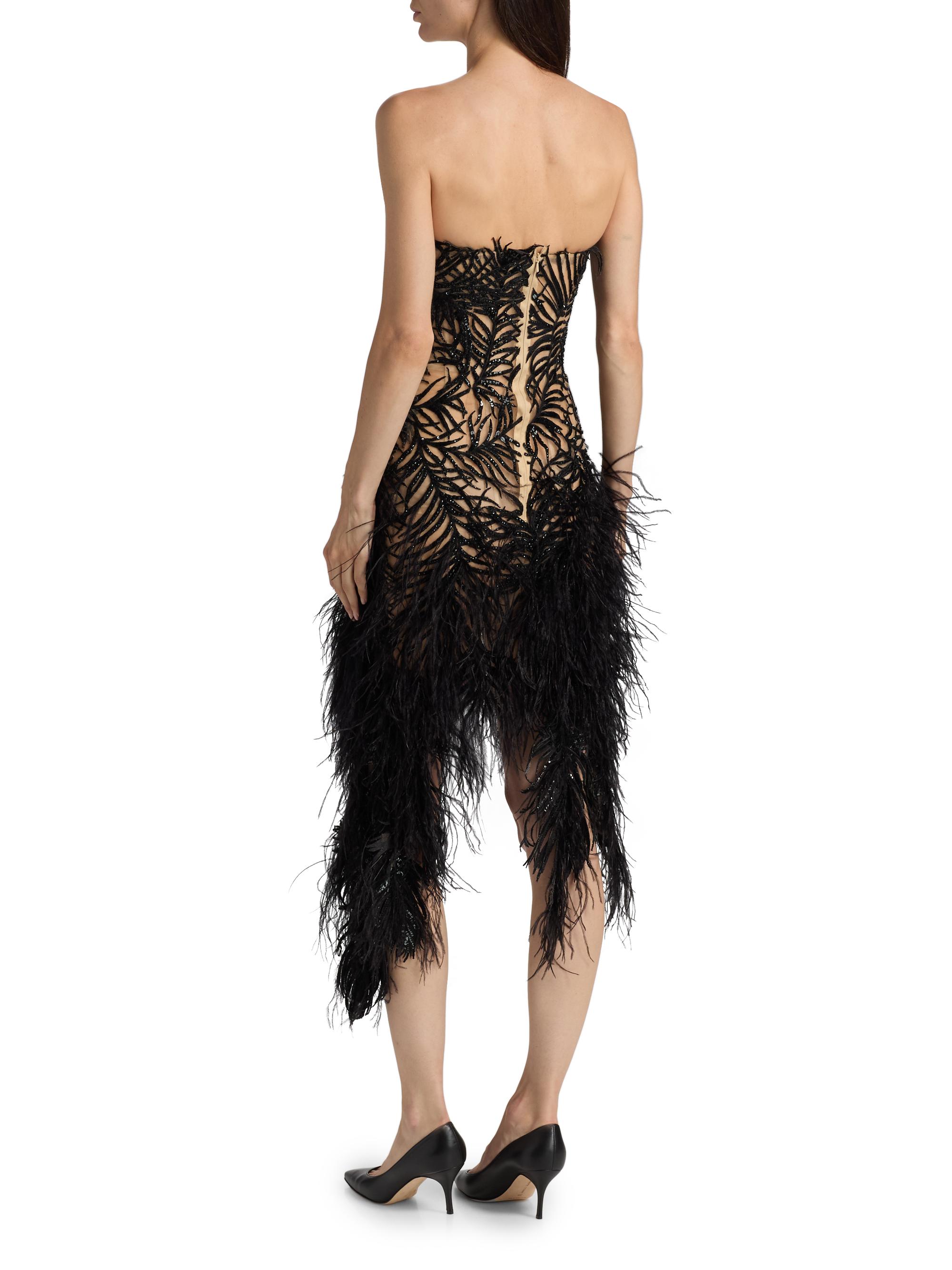 sachin and babi light blue dress Oscar de la Renta Feather-Embroidered Strapless Cocktail Dress