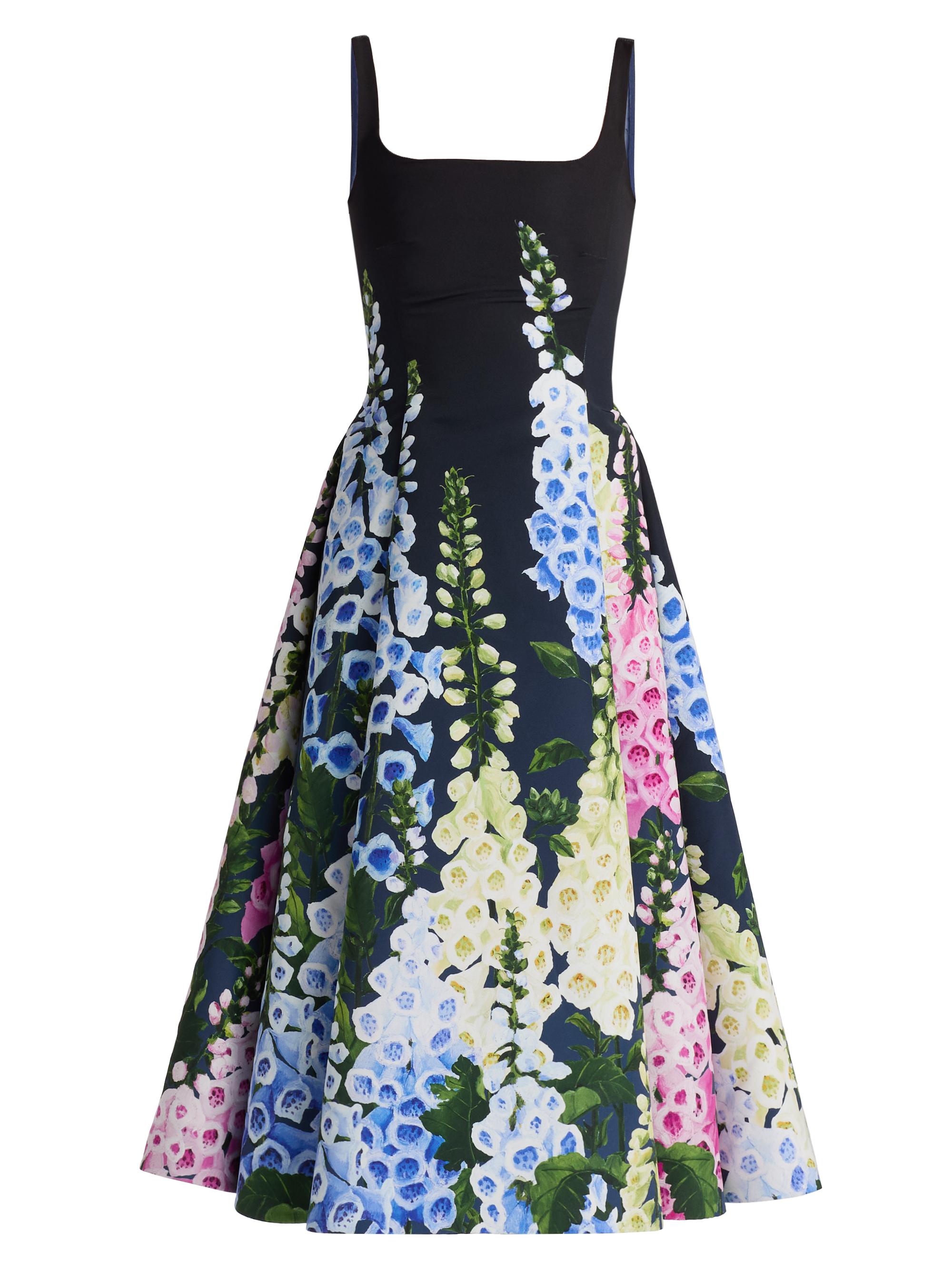 Oscar de la Renta Women's Foxgloves-Print Degradé Faille Sleeveless Cocktail Dress - Navy Multi
