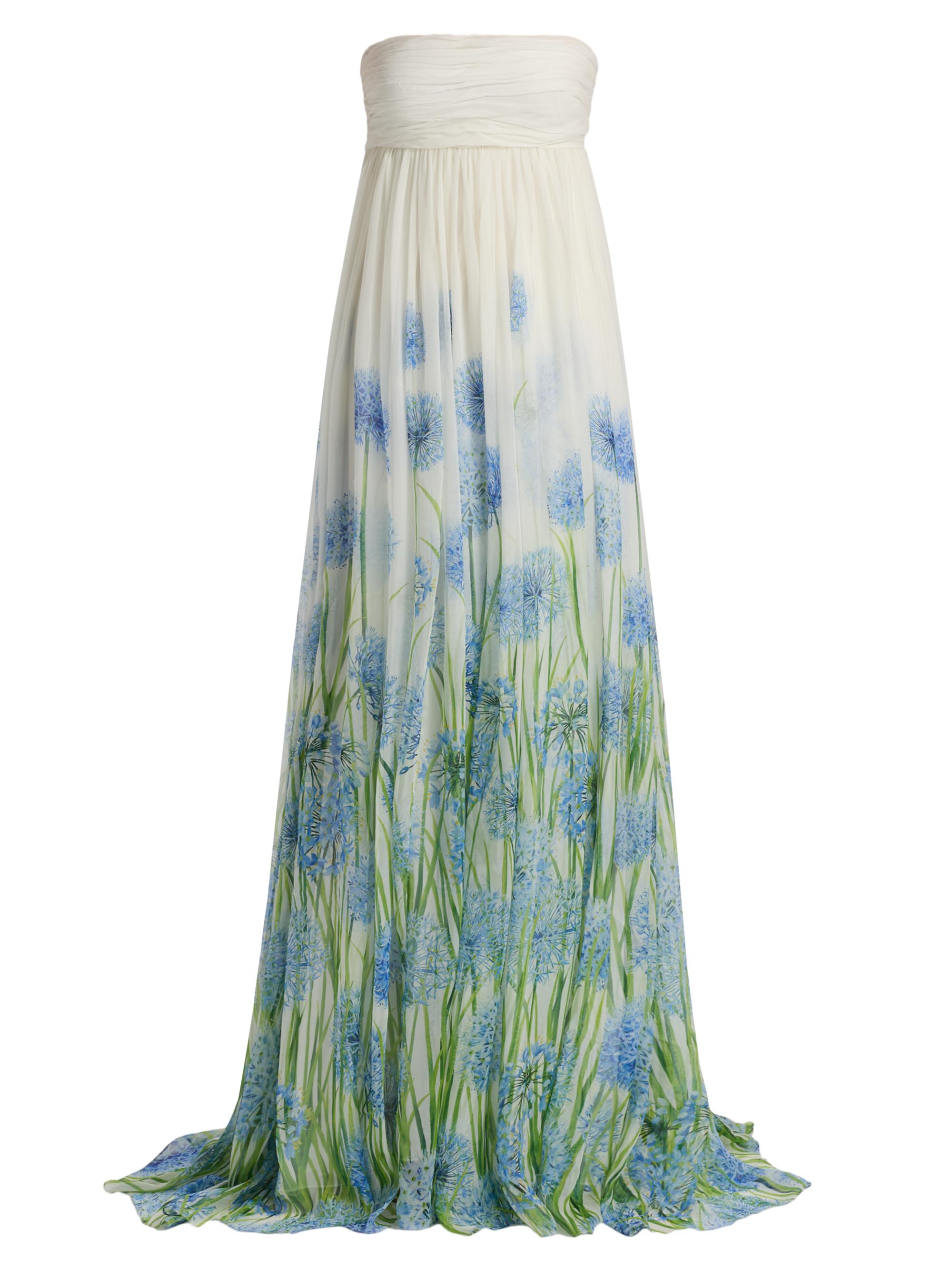Oscar de la Renta Women's Alliums Degrade Chiffon Strapless Gown - Blue White