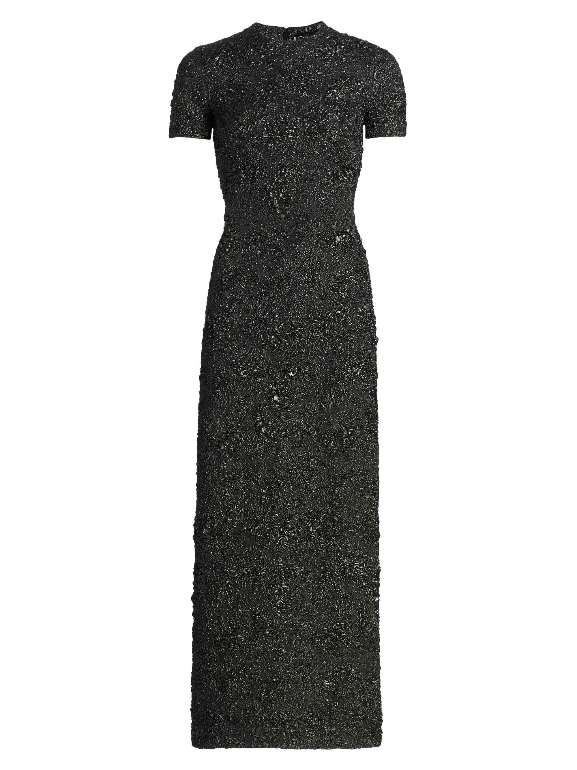 Oscar de la Renta Women's Metallic Jacquard Belted Column Dress - Gunmetal