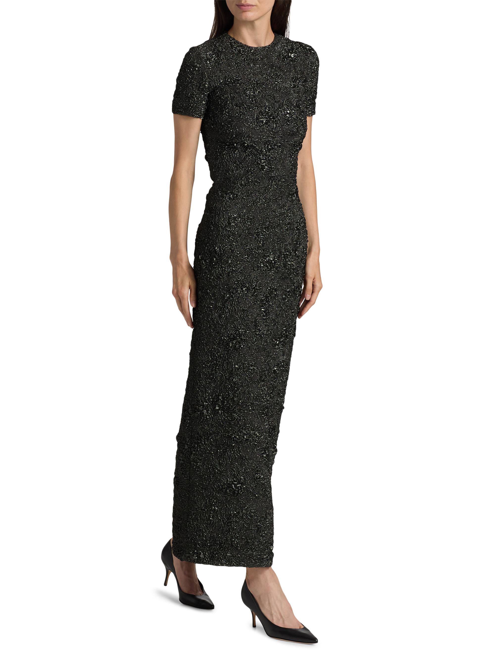 Oscar de La Renta Women's Metallic Jacquard Belted Column Dress - Gunmetal - Size 4