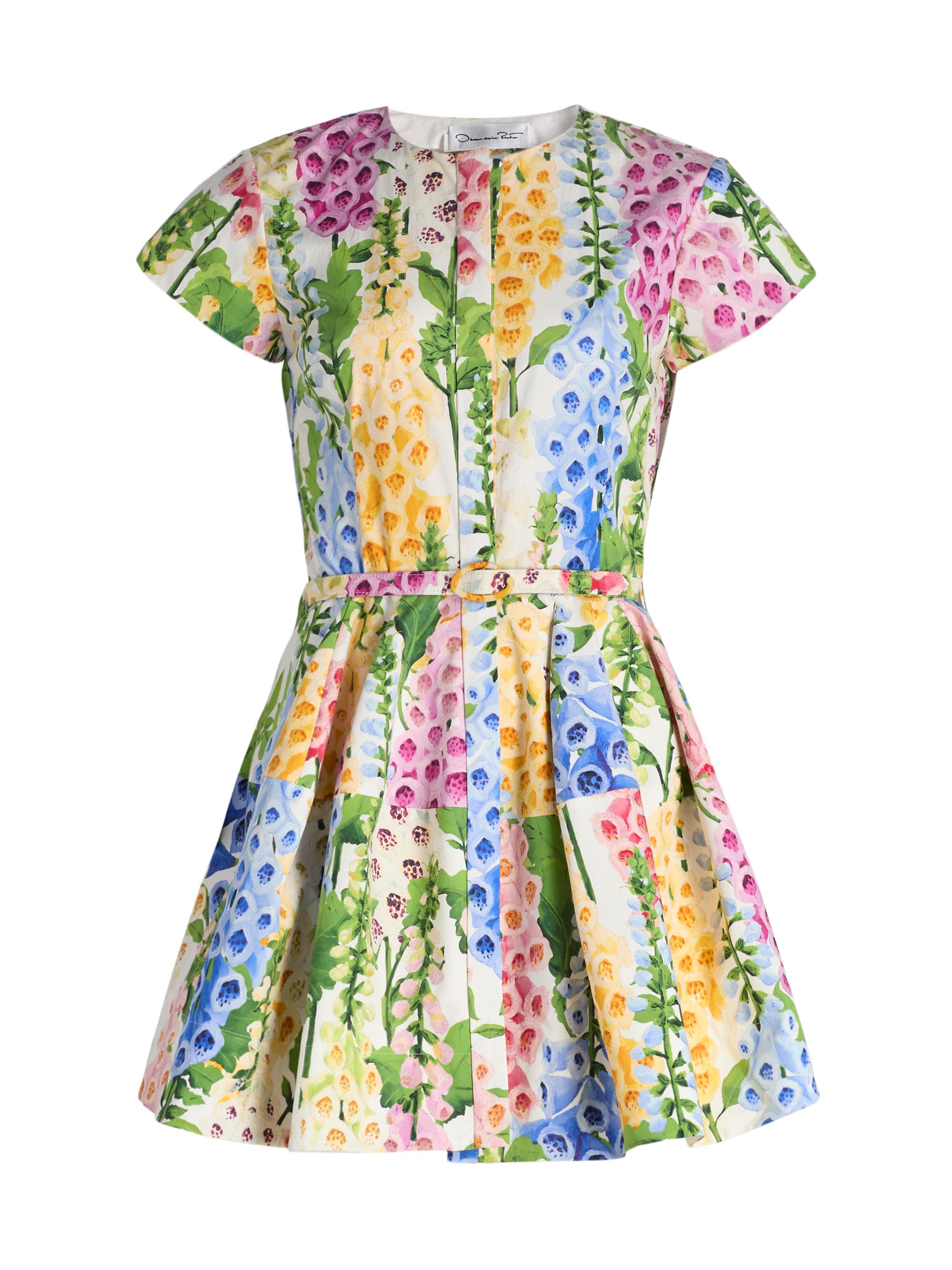 Oscar de la Renta Women's Foxgloves-Print Stretch-Cotton Poplin Minidress - White Multi