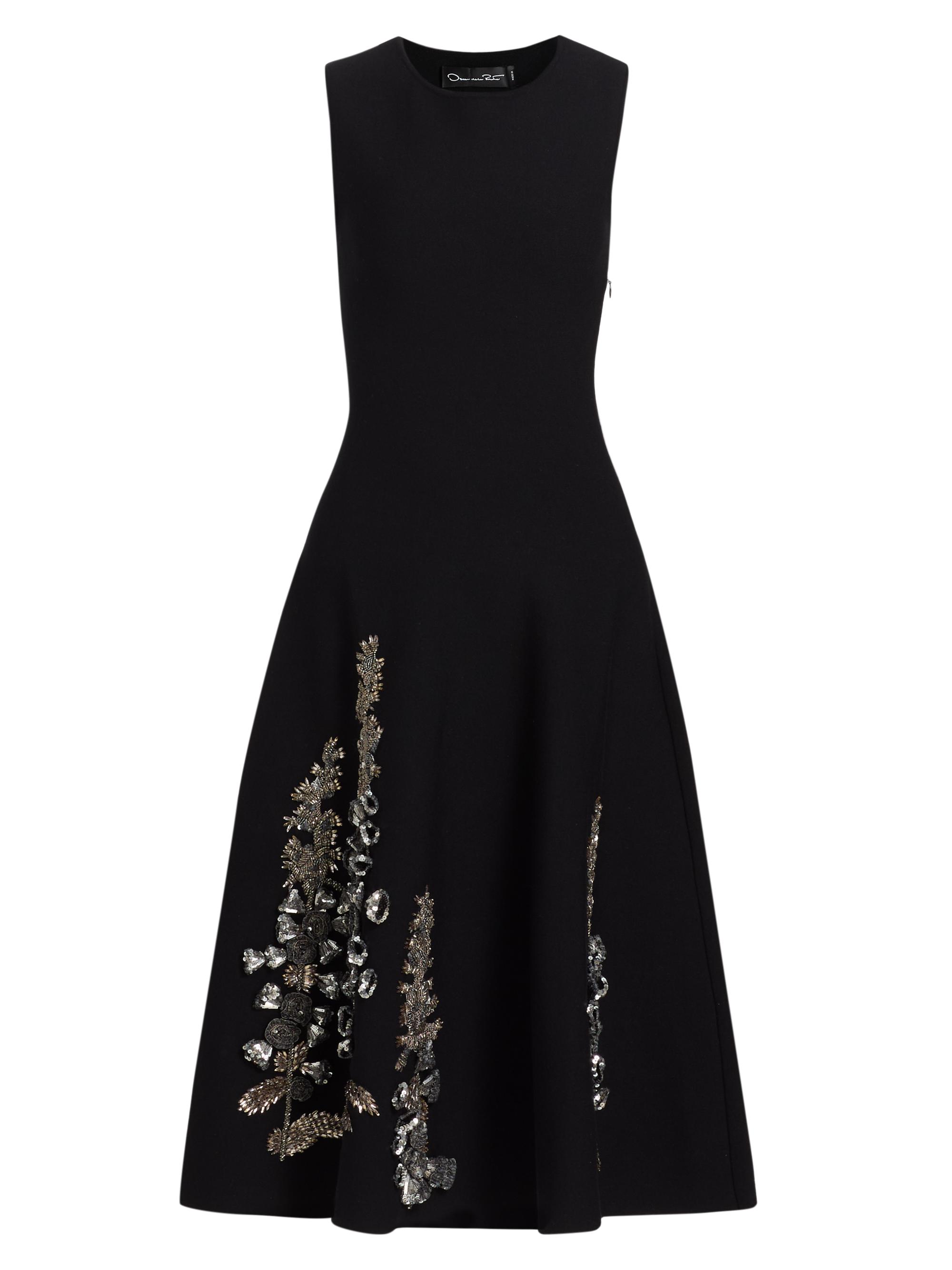 Oscar de la Renta Women's Bead-Embroidered Jacquard Knit Cocktail Dress - Black