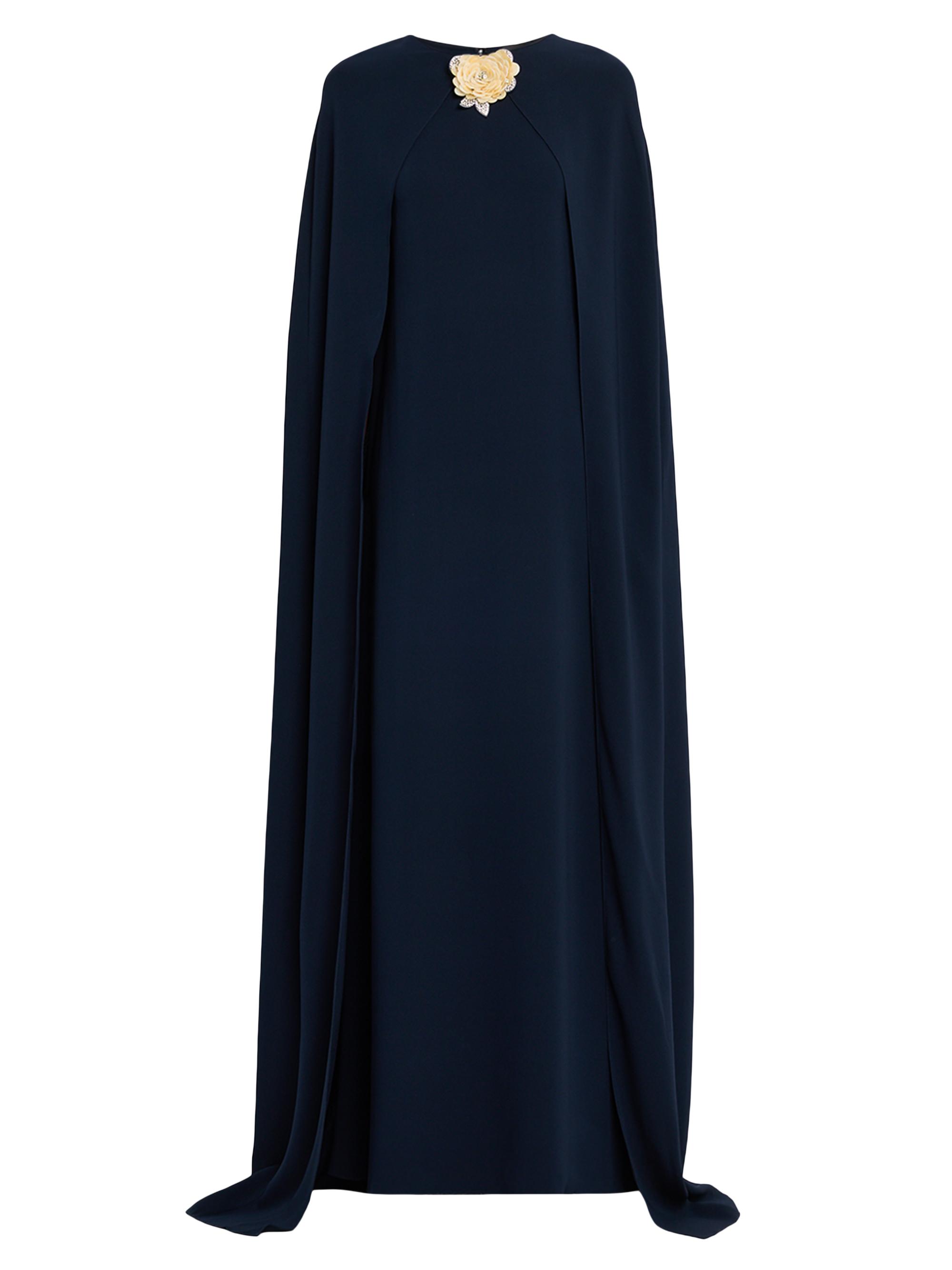 Oscar de la Renta Women's Embellished Draped-Sleeve Silk-Blend Caftan - Navy