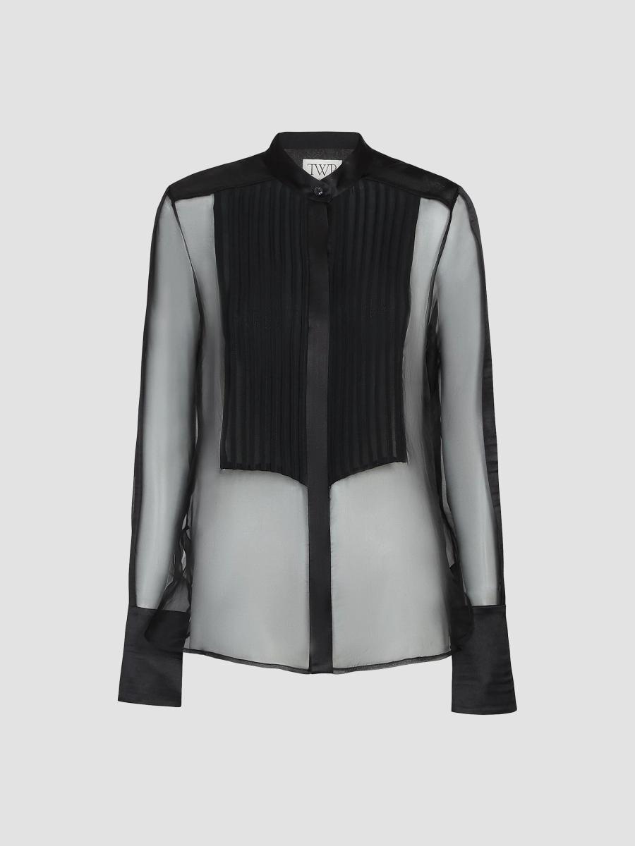 TWP Peyton Sheer Silk Pleated Bib Shirt | Saks Fifth Avenue