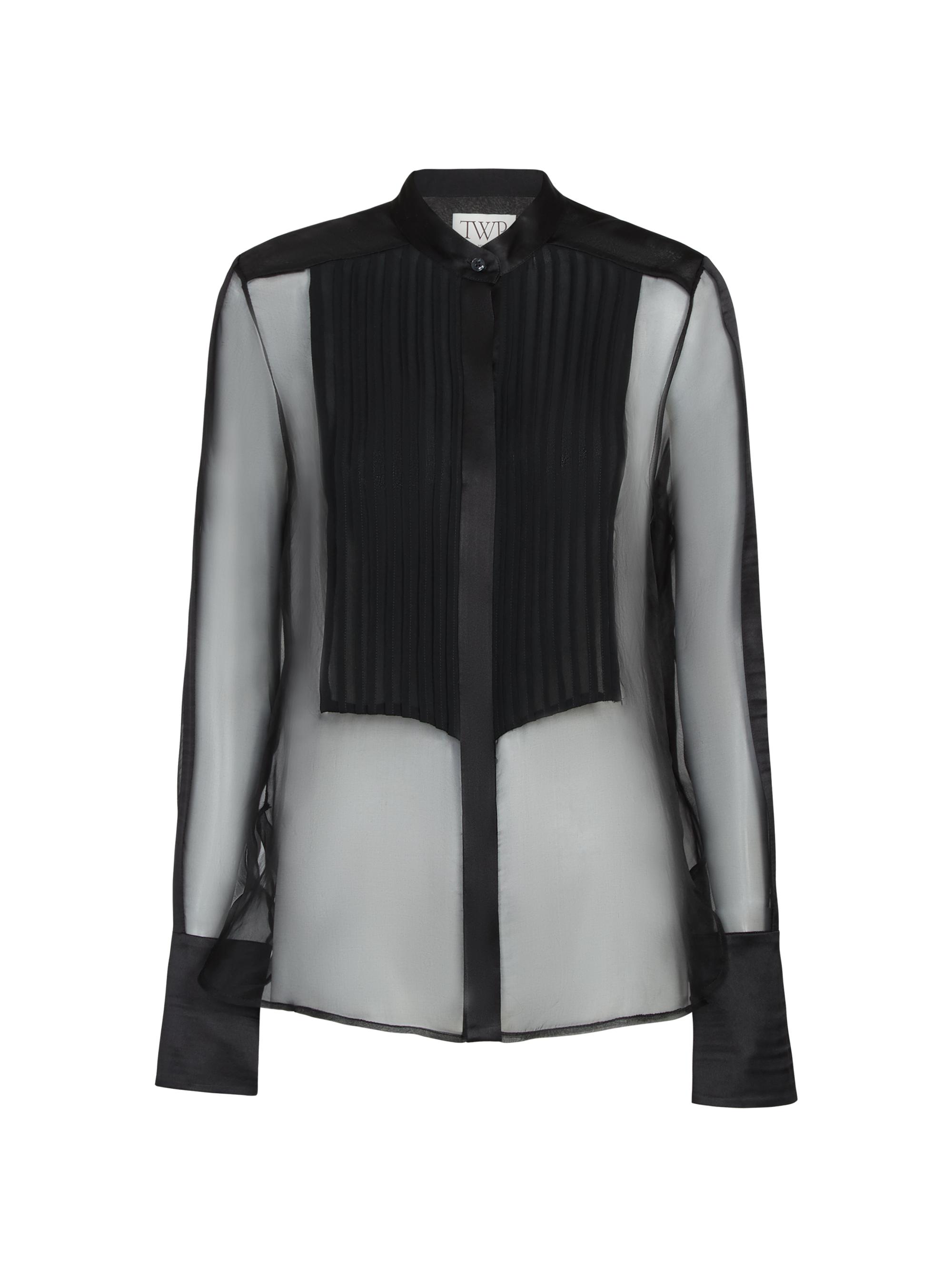 TWP Women's Peyton Sheer Silk Pleated Bib Shirt - Black