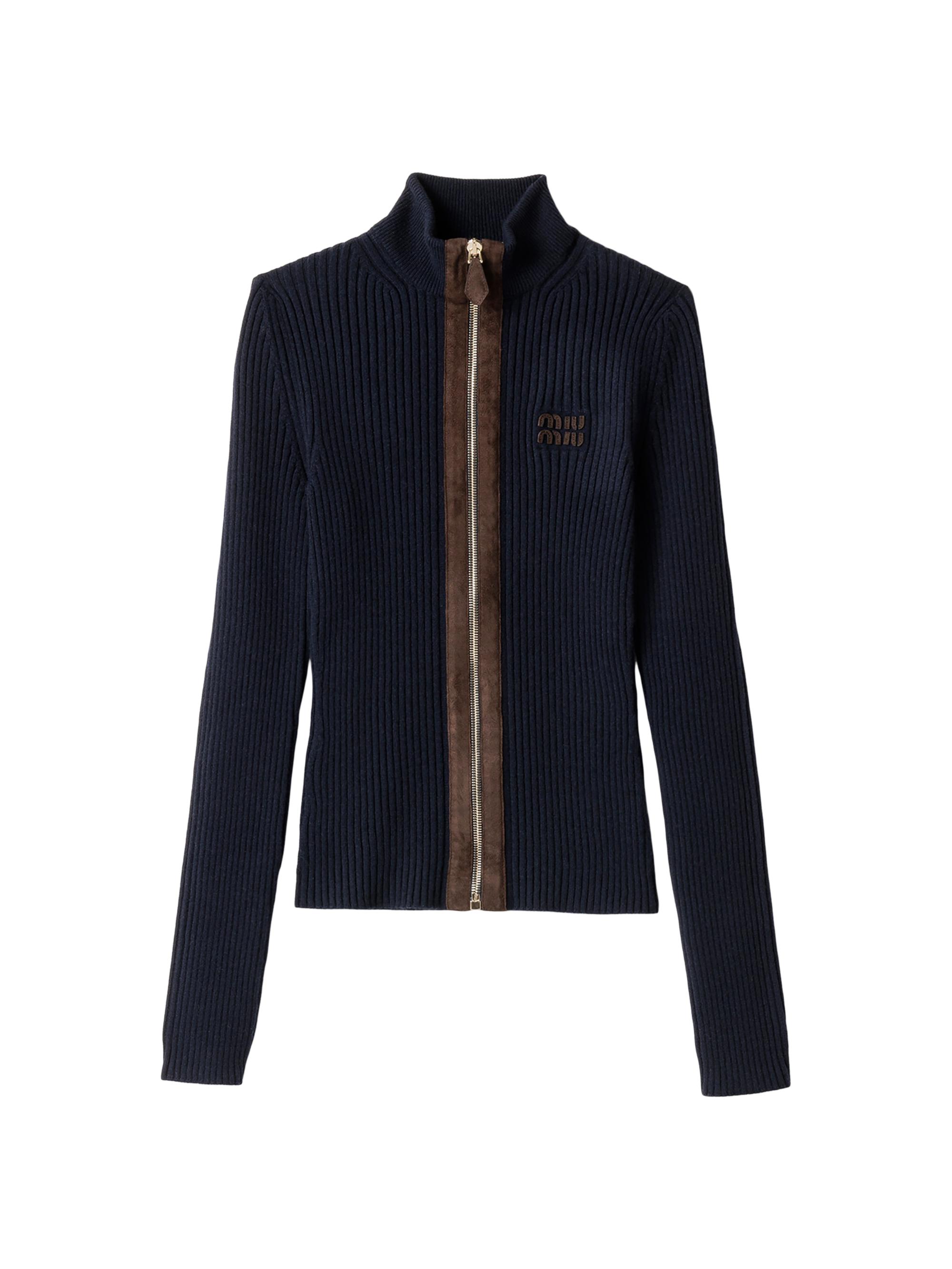 Miu Miu Women's Cashmere and Leather Zipper Cardigan - Blue