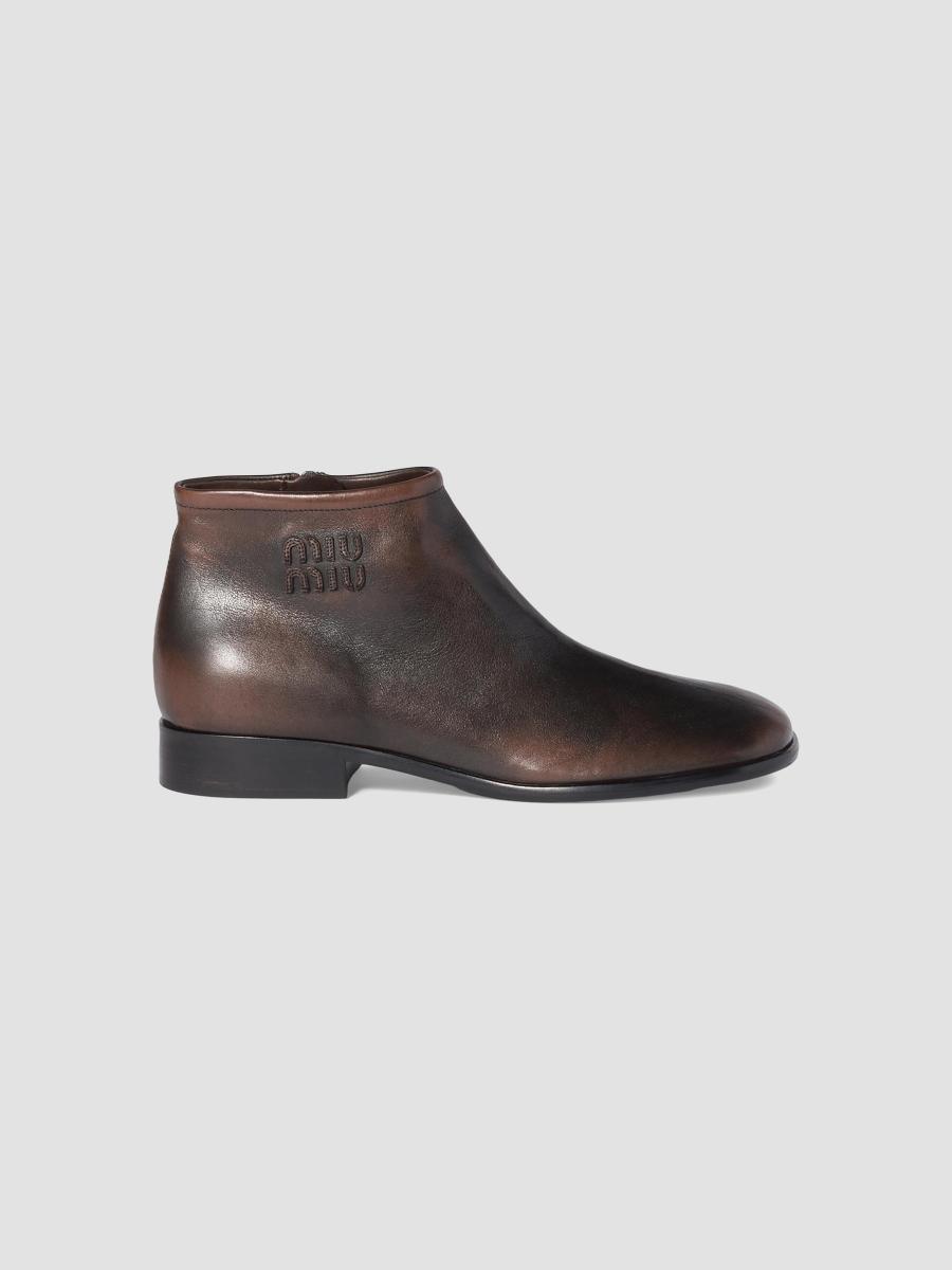 Miu Miu Fumé Leather Booties | Saks Fifth Avenue