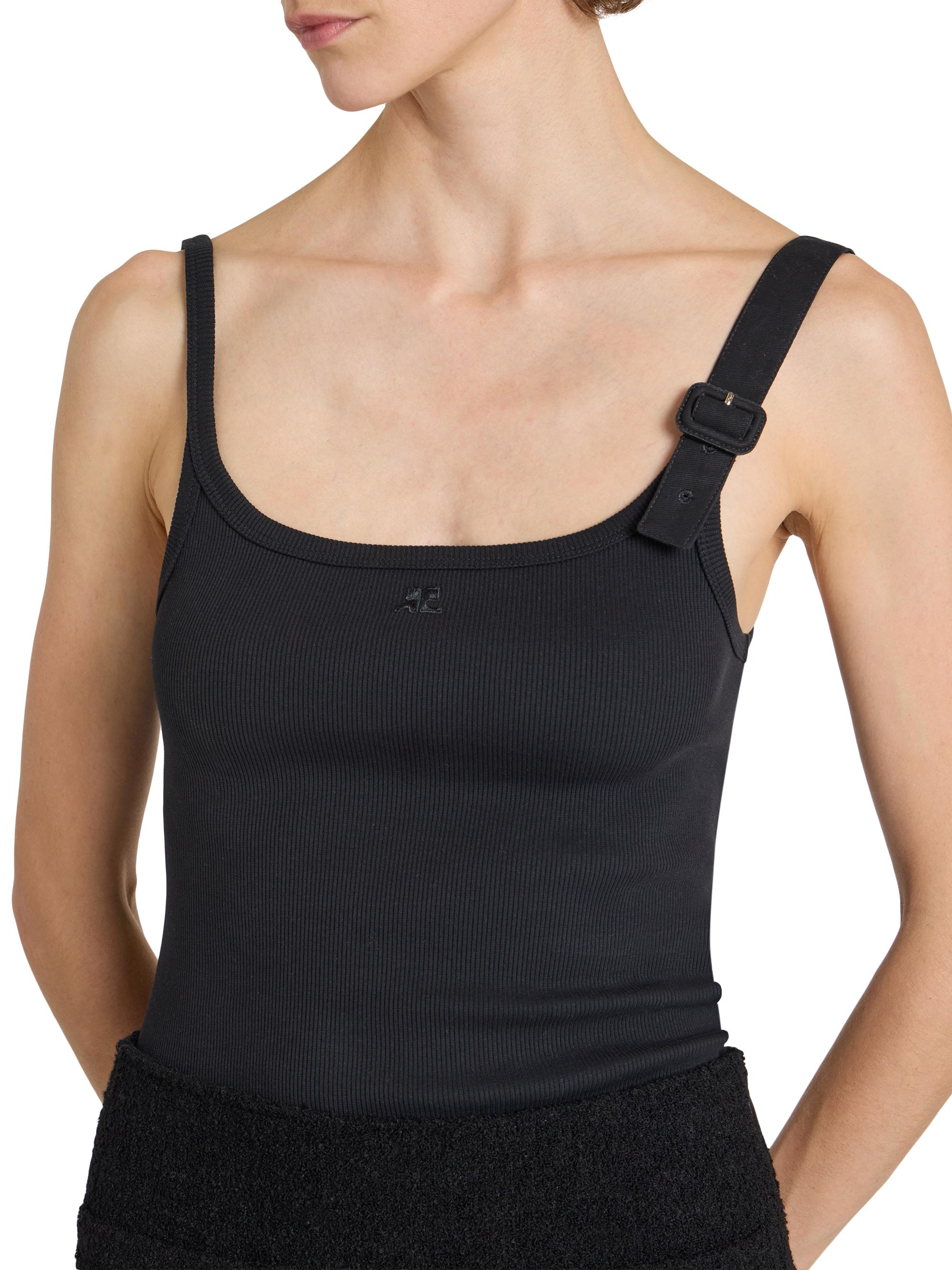 Courreges Logo-Embroidered Buckle-Trim Rib-Knit Tank | Saks Fifth